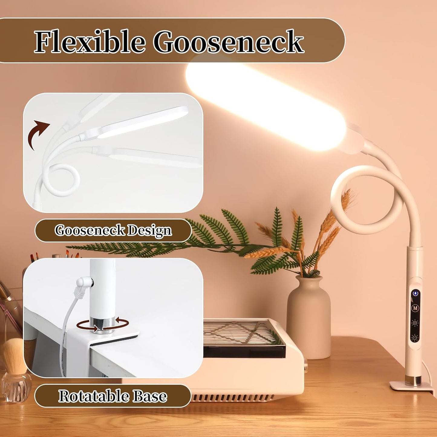 BQAN LED Desk Lamp with Clamp, 15W Eye-Caring Clip on Light, Adjustable Gooseneck Desk Lamps for Home Office with 5 Modes & 9 Brightness Levels for Reading, Studying, Nail Art, and Work (White)