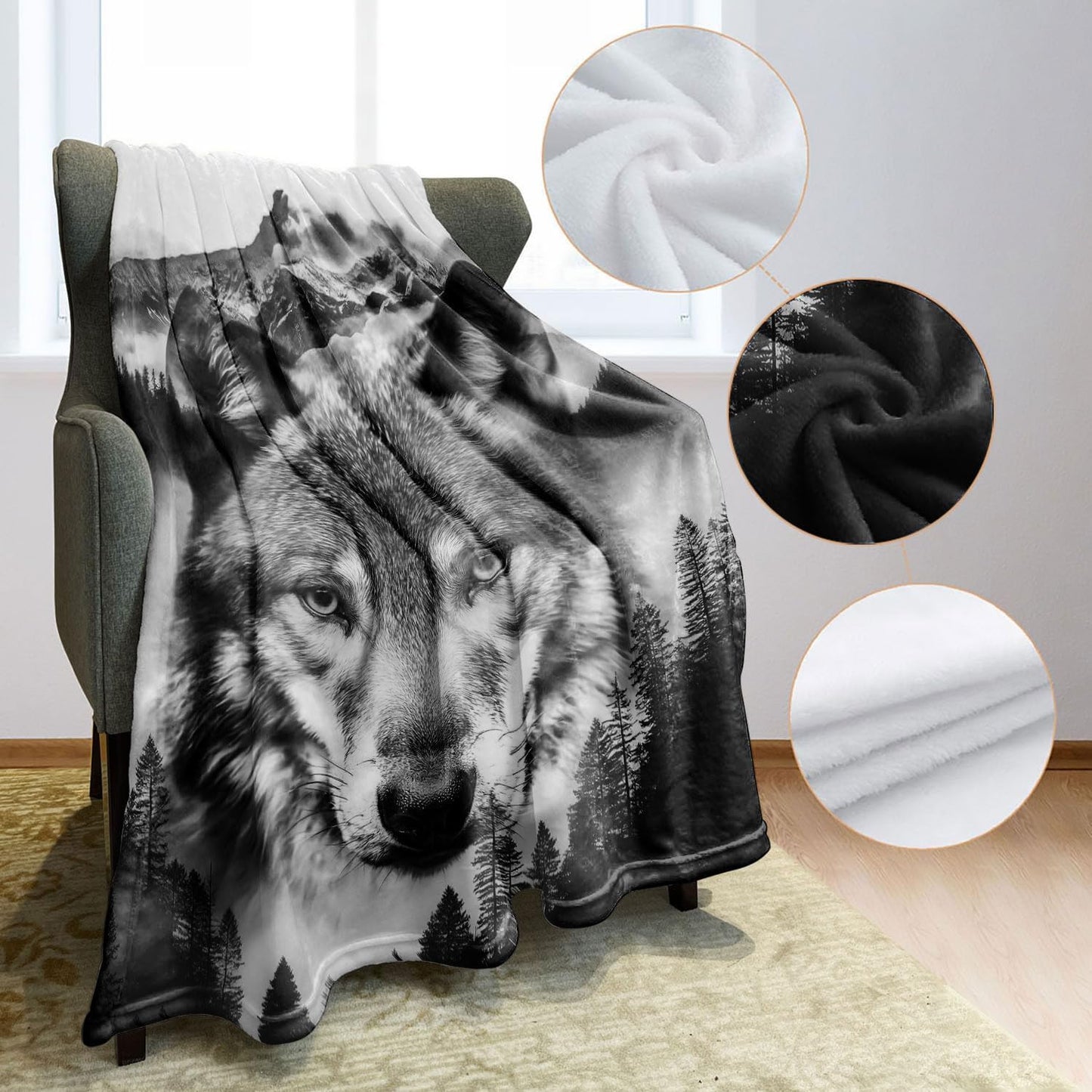 Wolf Fleece Blanket for Wolf Lovers 60" x 80" Mountain Nature Throw Blanket Cozy Soft Warm Gifts for Adult Teen