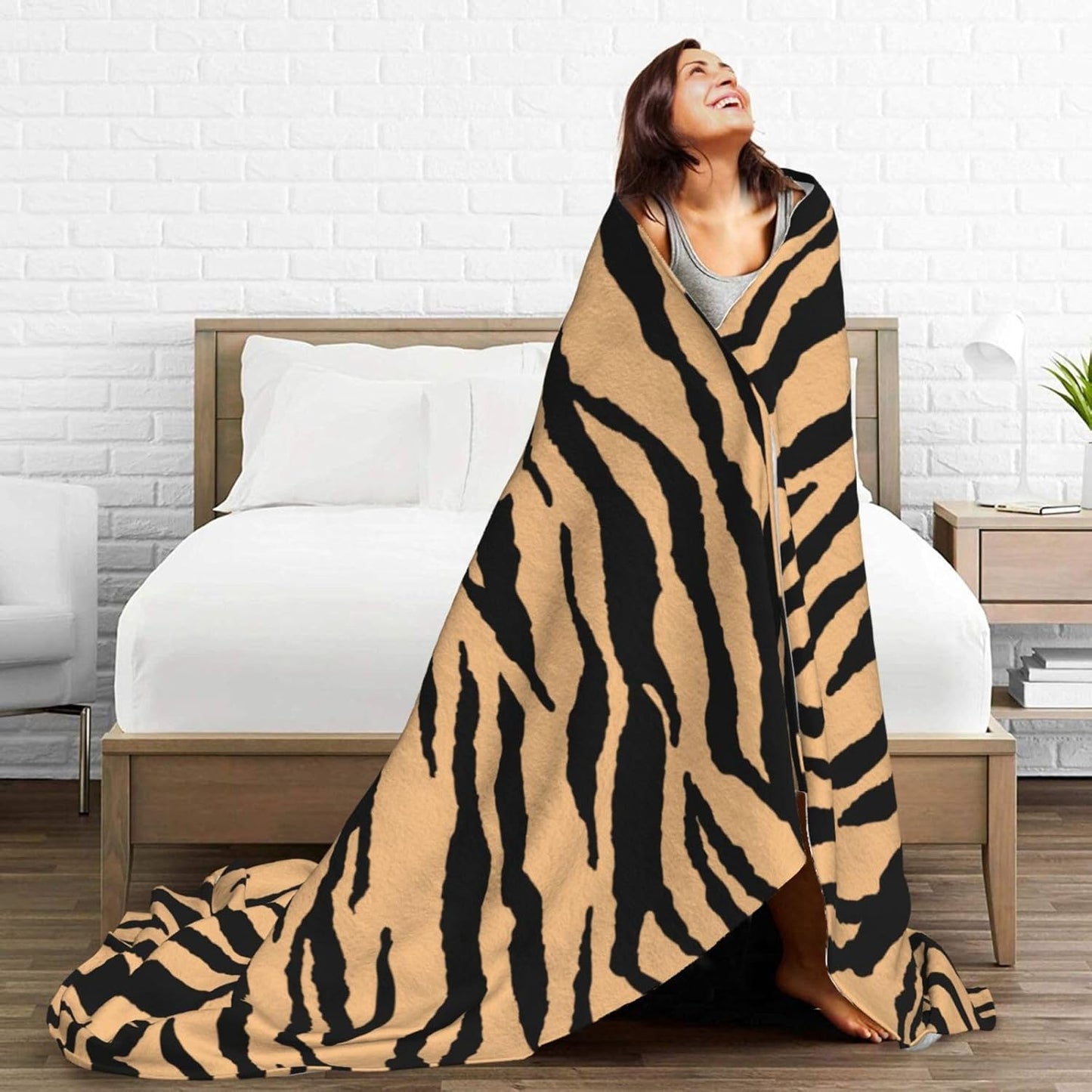 Tiger Striped Print Bed Blanket Ultra Soft Wildlife Animal Skin Stripes Throw Blanket All Season Warm Light Weight Cozy Plush Blankets for Home Bedroom Sofa Chair Travel, 50"X40"