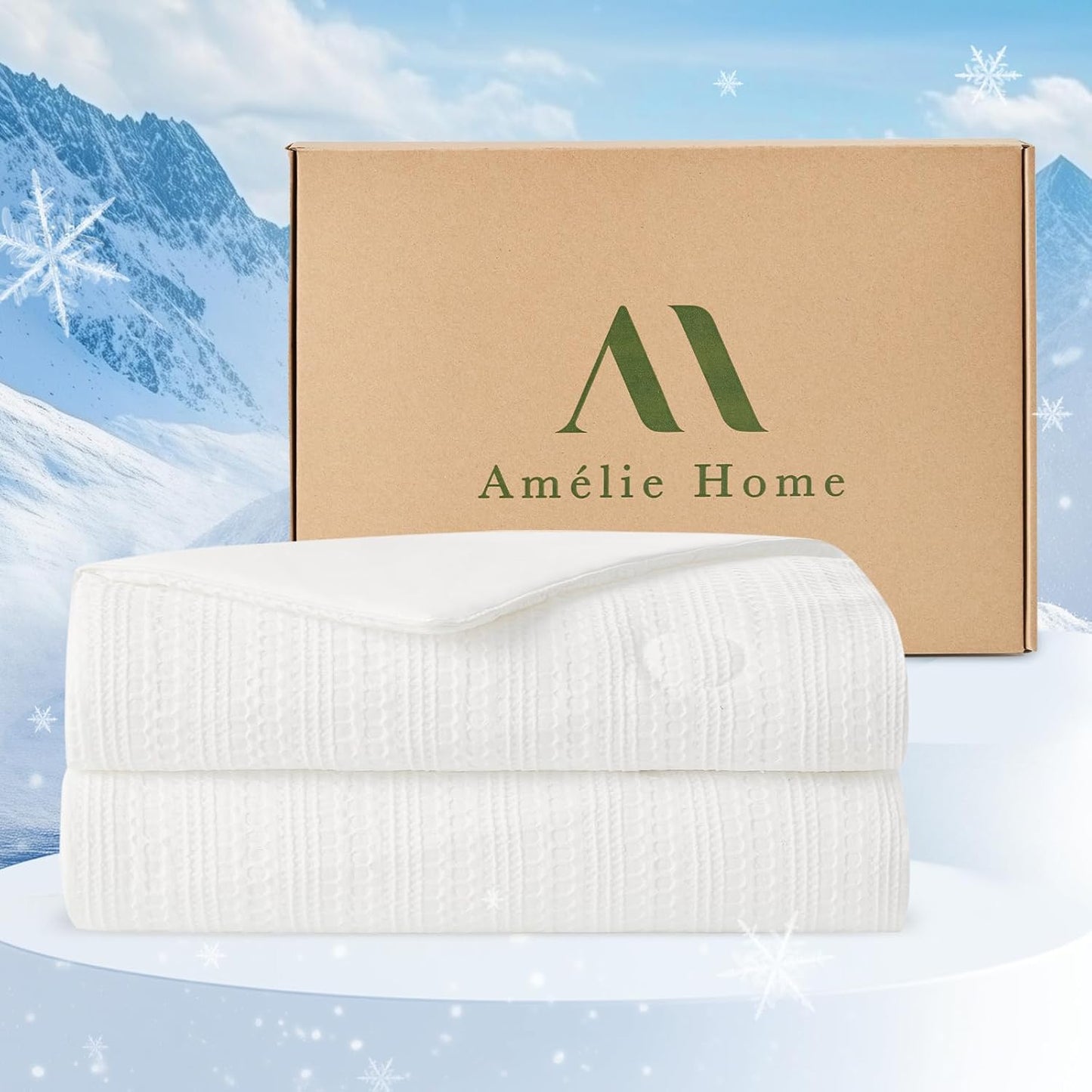 Amélie Home Waffle Cooling Comforter King Size, Q-Max 0.45 Reversible Lightweight Cooling Blanket for Hot Sleepers, Breathable Bedding for Night Sweats, 106"x90", White