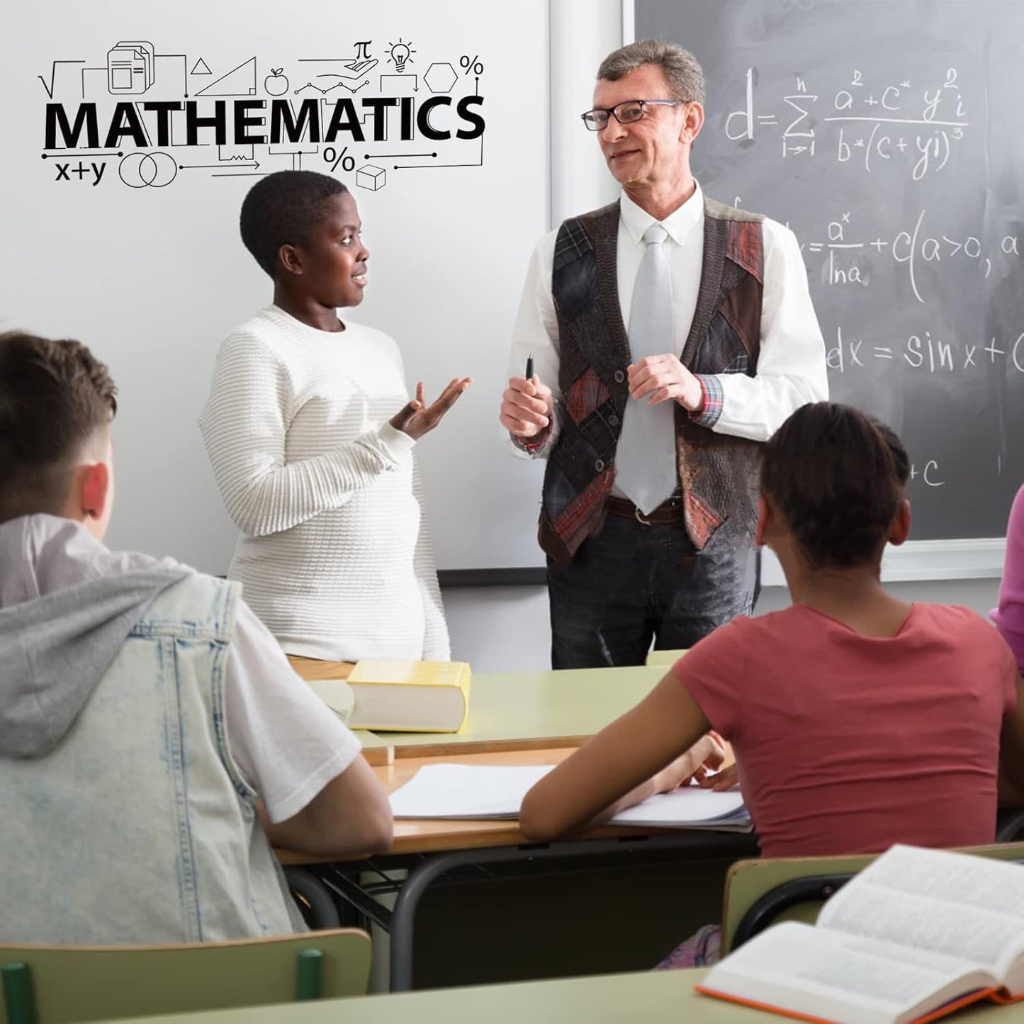 SUPERDANT Mathematics Wall Sticker Math Subject Wall Decal Peel and Stick Large Size Classroom Vinyl Art Decals Home Decor for Bedroom Dorm Livingroom Decoration Back to School 44x17.3in