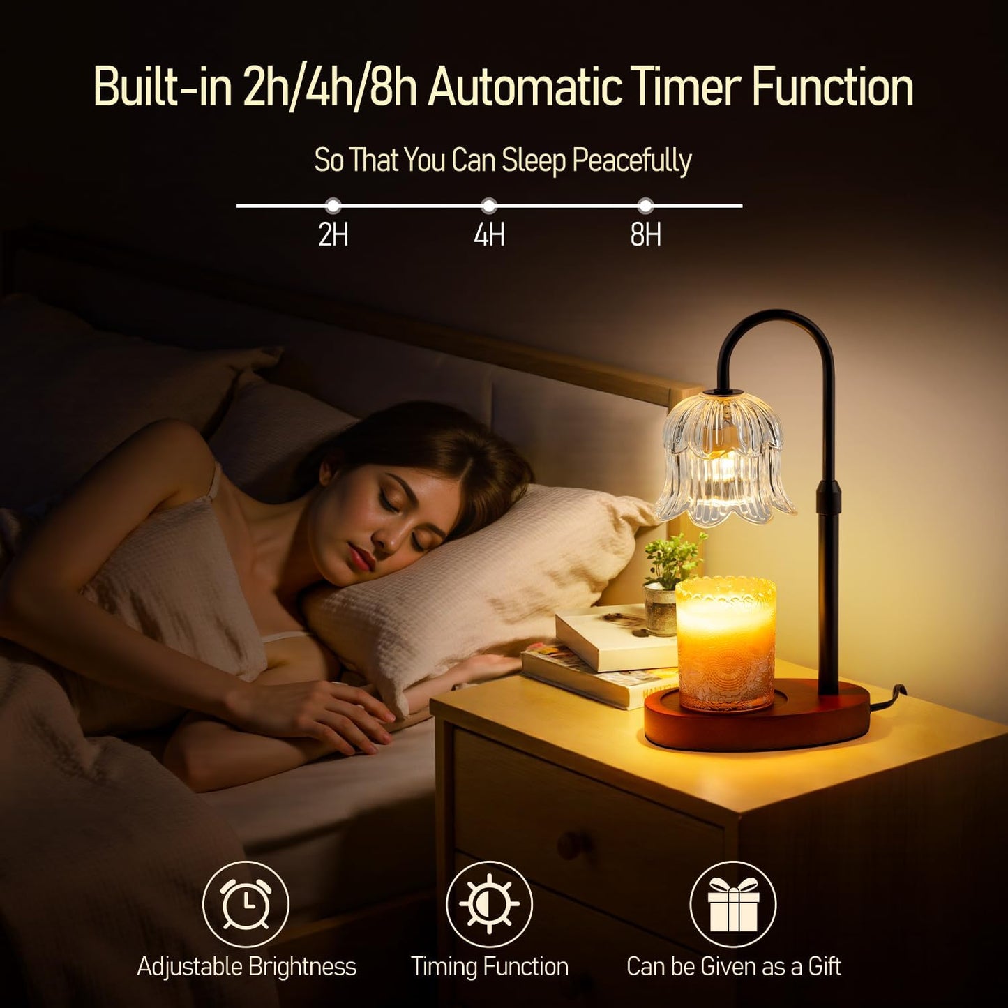 Candle Warmer Lamp with Timer: Adjustable Height Brightness Scented Candle Lamp Flameless Heating Suitable-Home Decor Living Room Bedroom Transparent Color
