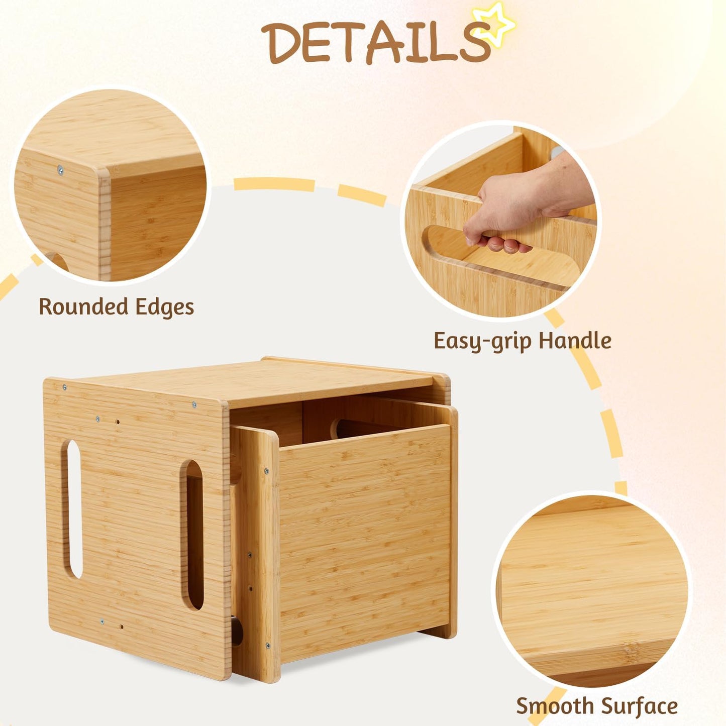 Montessori Table and Chair Set,Bamboo Wood Weaning Table and Chair Set,Adjustable Height Kids Montessori Furniture for Reading,Dining,Playing(Big Size)