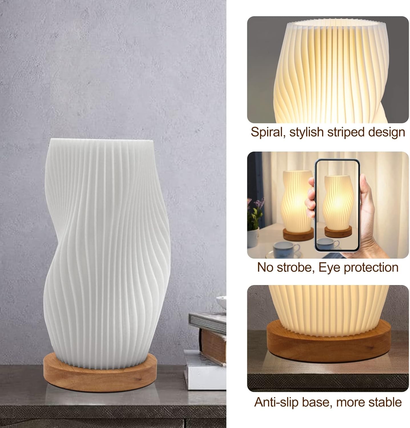 Zenply Dimmable Novelty Small Table Lamp for Bedroom, Vintage Style Striped Night Light, Mini Bedside Lamp for Small Space, Kids Room, Office, Dorm