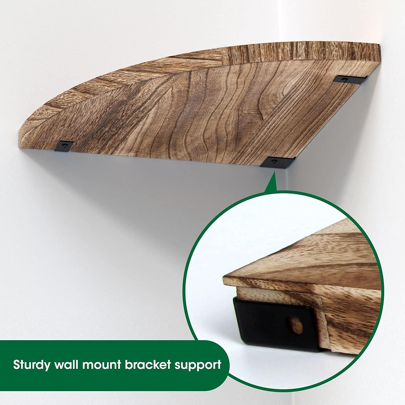 Wall Mounted Rustic Wood Round Edge Corner Shelf Storage Rack, Bookcase, Floating Shelves Home Decor for Bedroom, Living Room, Office and Kitchen, Set of 3 (Round Edge)