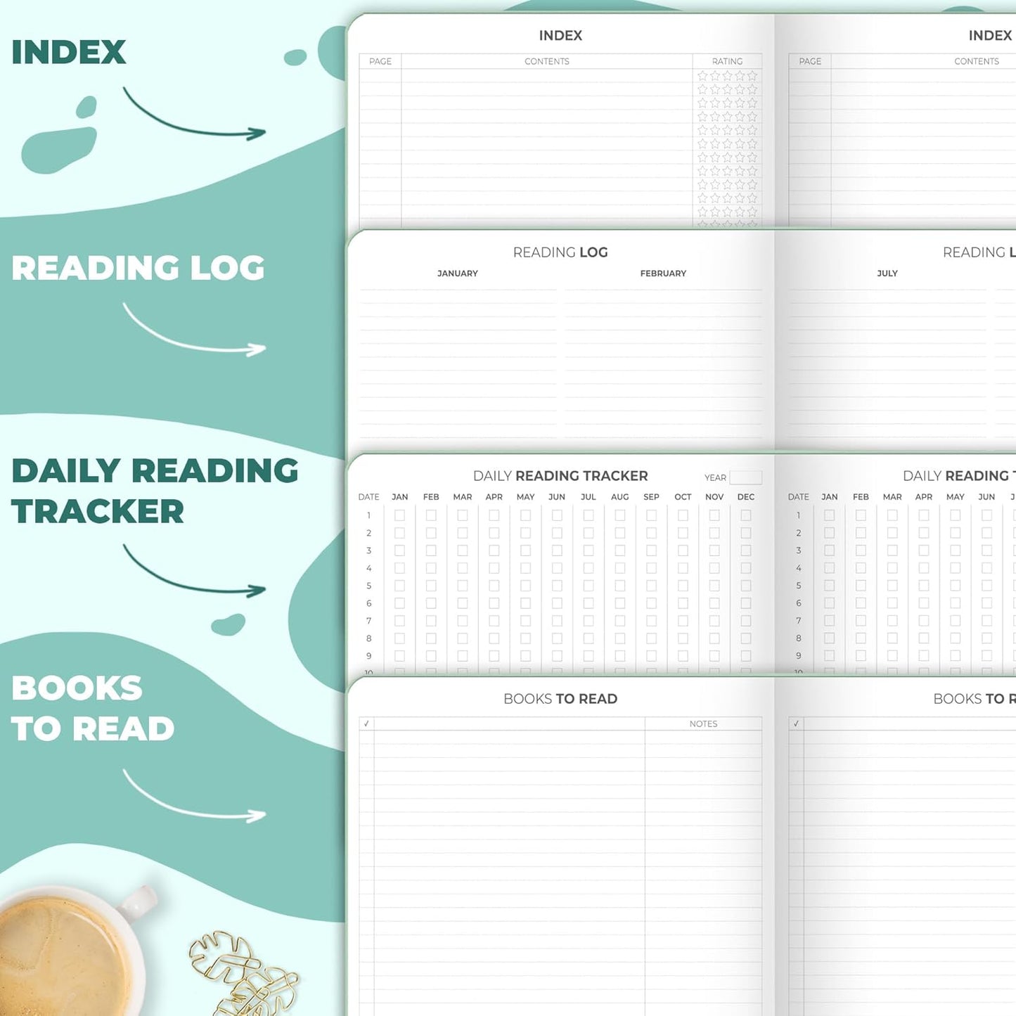 Clever Fox Reading Journal Large – Guided Book Review Log & Tracker – Gifts & Accessories for Reading Lover – Book Tracking Journal for Kids & Adults, 8.5x11.2” (Mint Cream)