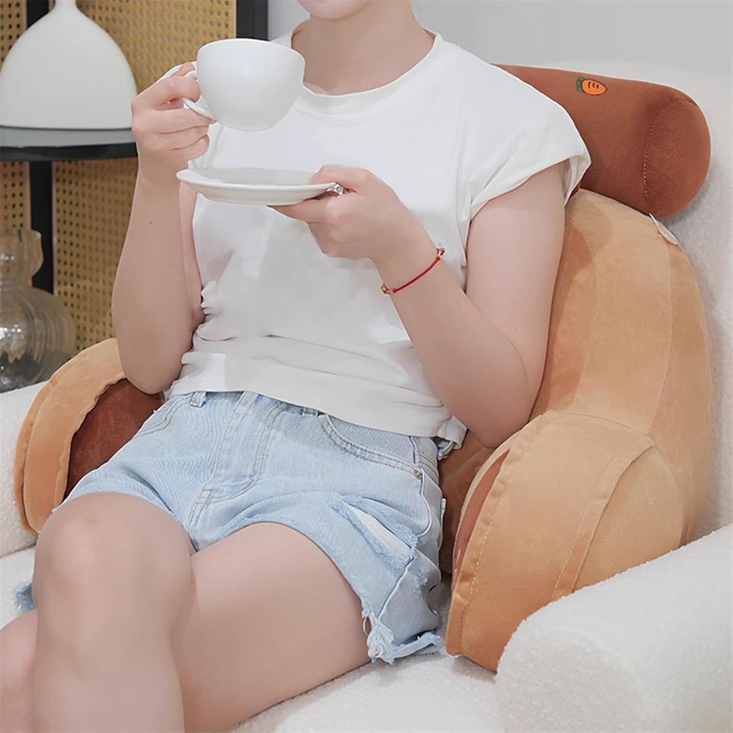 Bed Rest Pillow with Arms, Capybara Carrot Ergonomic Back Pillow, Sitting Up Armrest Cushions, Unique Sofa Plush 25.59x17.72 Inches Bed Rest Plush Chair Cushion