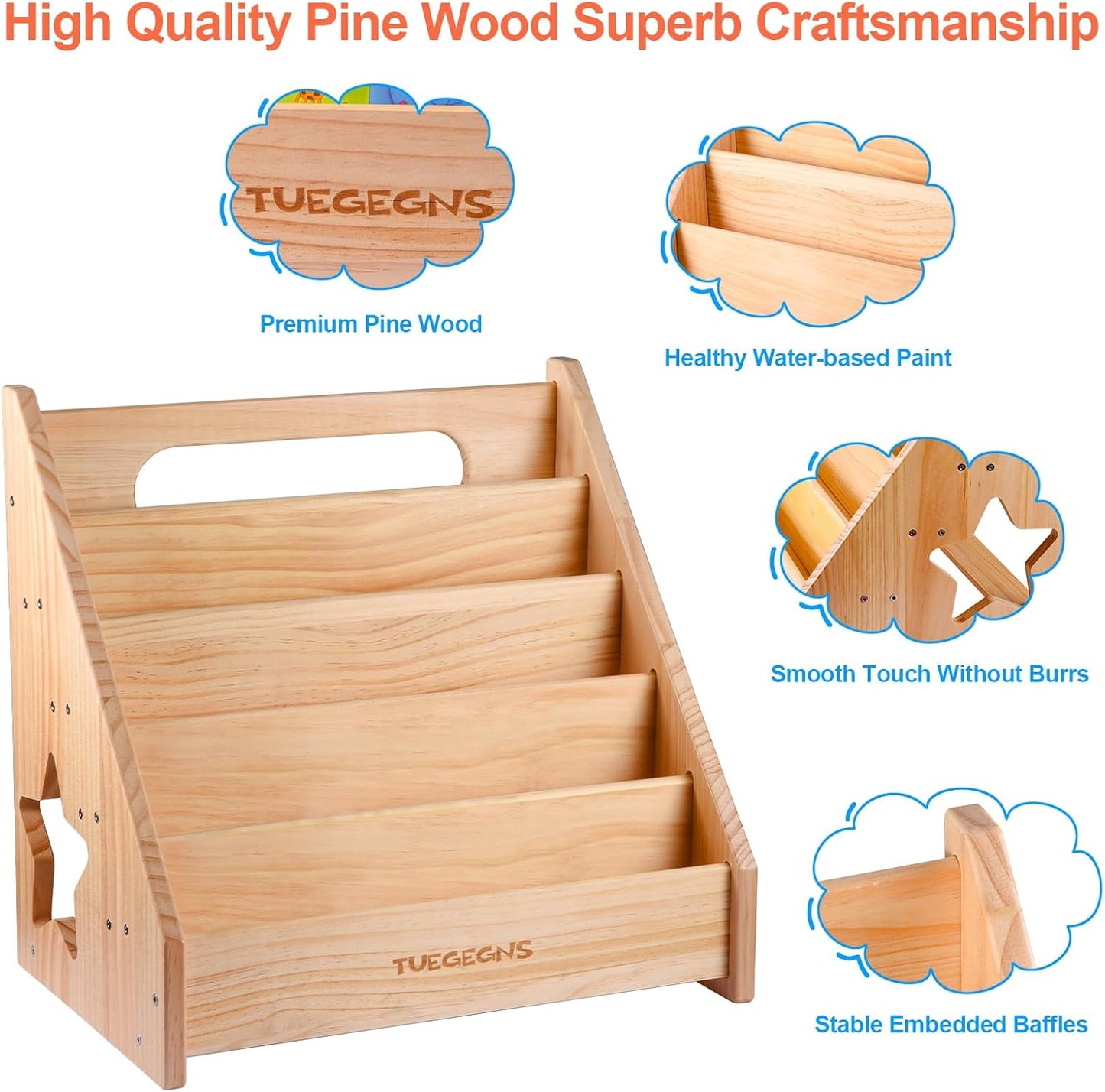 Montessori Bookshelf,Toddler Bookshelf for Kids,Organize Your Little One's Reading Adventure with Our Bookshelf - Perfect for Kids!(Wood)