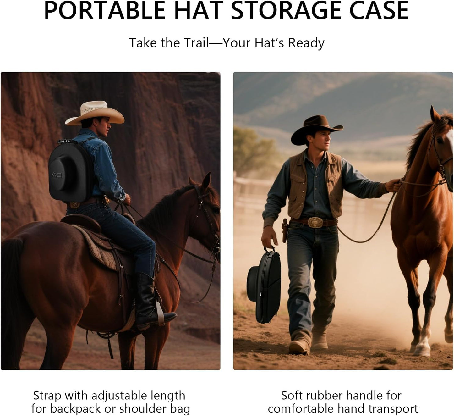Cowboy Hat Box for Travel-Crush Proof Hat Travel Case for Cowboy Hats Holder Storage Box Organizer Cap Carrier with Adjustable Carry Strap