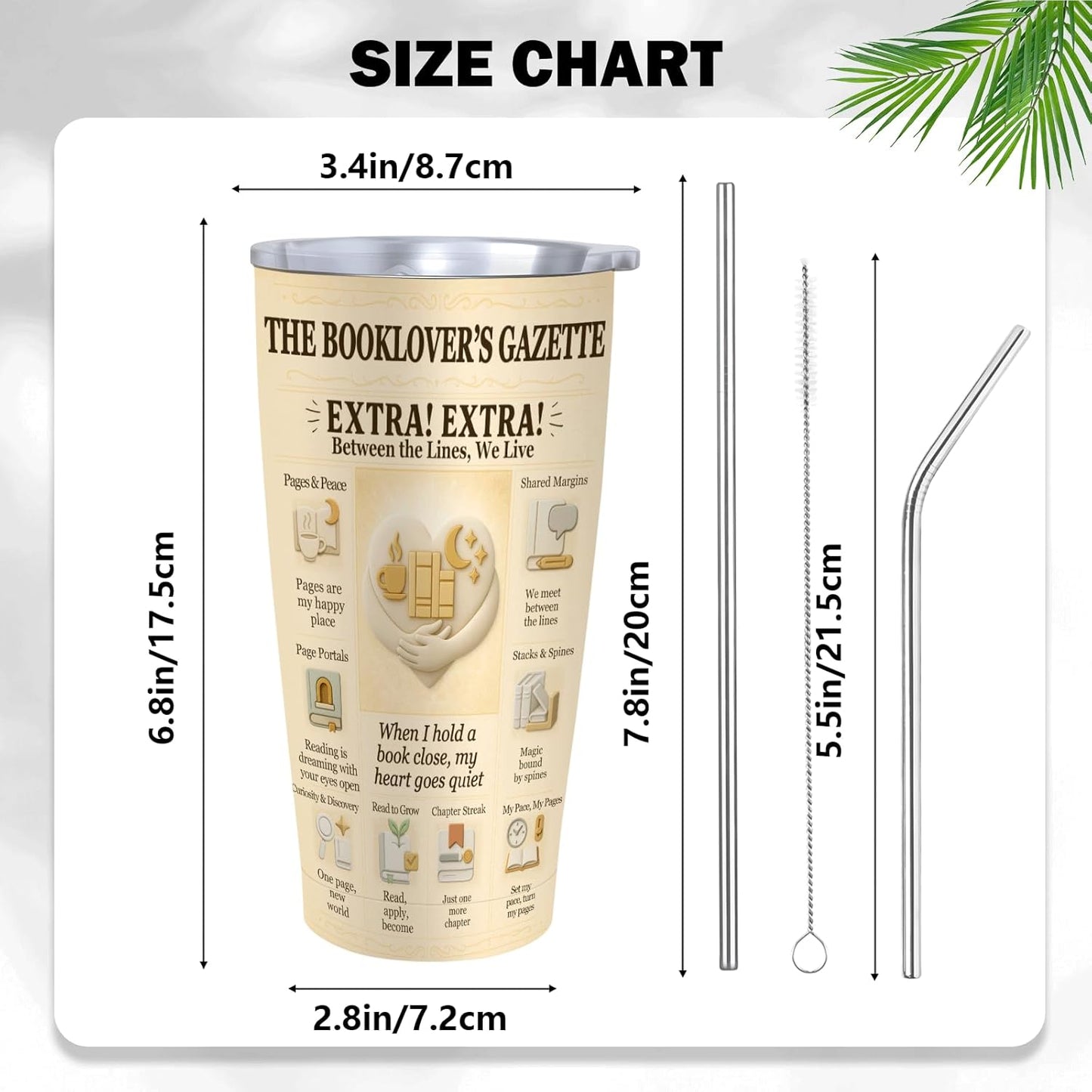 Book Lover Reading Tumbler 20 oz - Vintage Newspaper Reading Cup, Stainless Steel Double-Wall Vacuum Insulated, Lid & Straw, Car-Cup-Holder Fit, Cozy Gift for Readers, Book Club, Librarian, Teacher