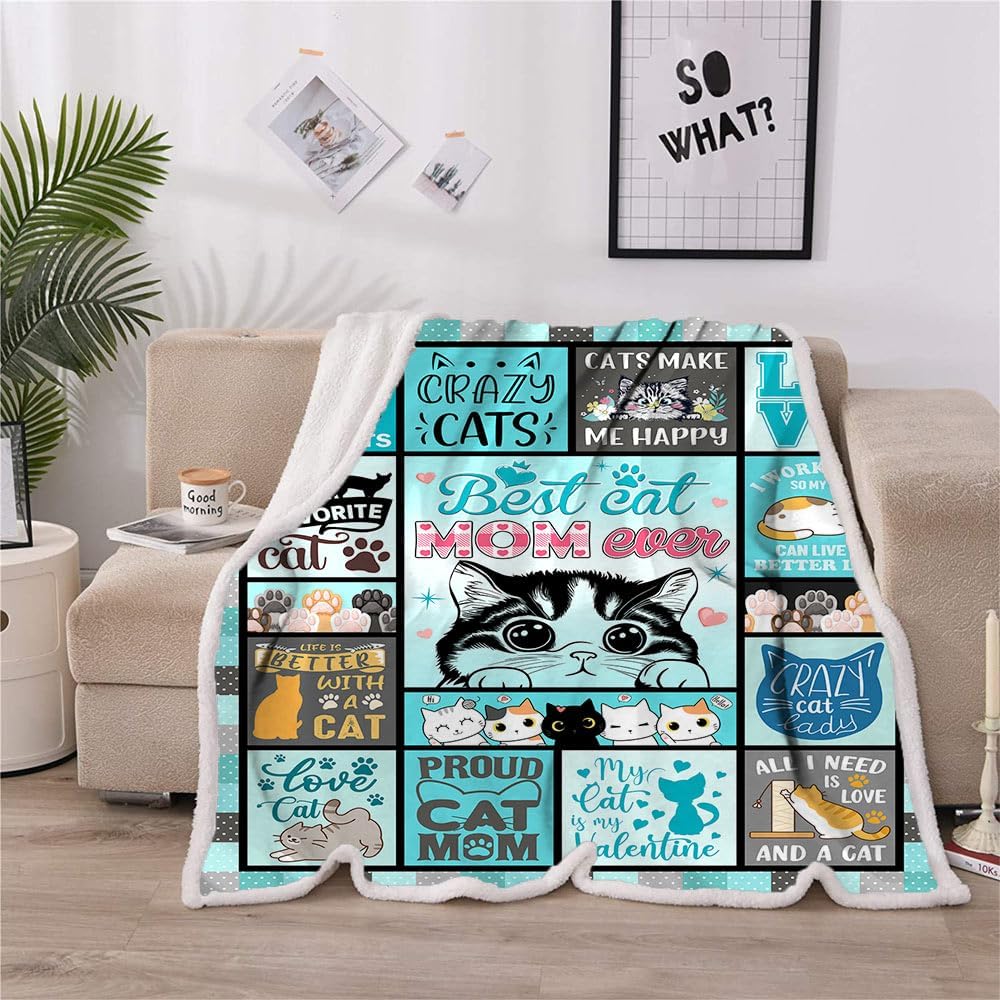 Cat Mom Gifts for Women, Blanket 60 x 50 Inches, Cat Lovers Gift for Christmas, Mother's Day, Birthday