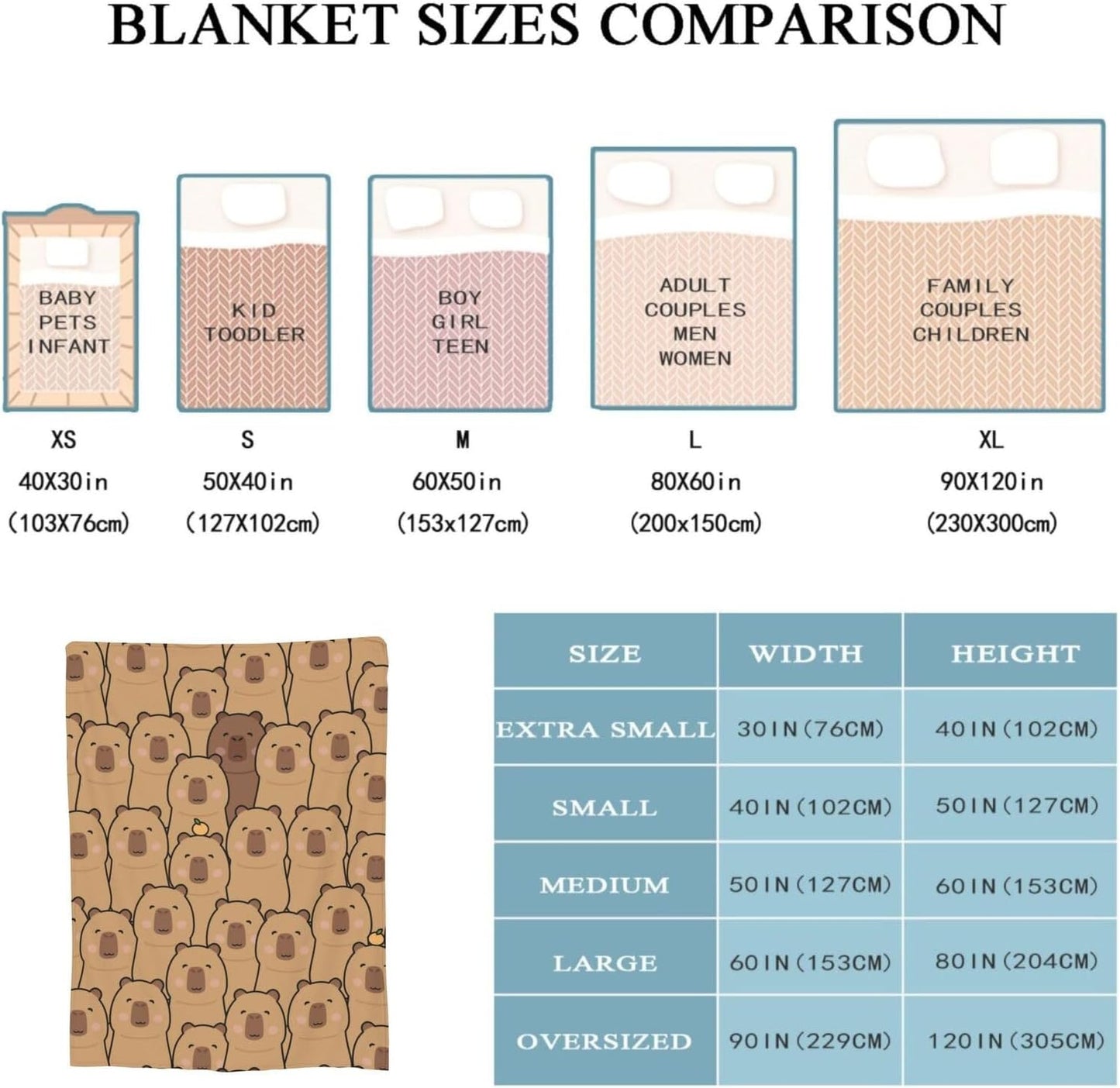 Capybara Blanket Throw Blanket Flannel Lightweight Soft Plush Fuzzy Blankets for Bed Sofa Couch Livingroom Chair Car Travel Pet 50"x40"