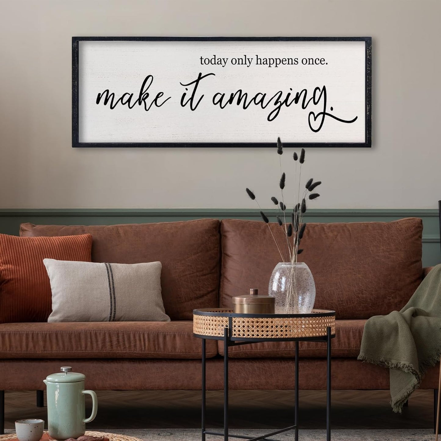 comurdyo Today Only Happens Once Make It Amazing Wall Art Decor 32x12 Inch Inspirational Motivational Quote Wall Sign (Black)