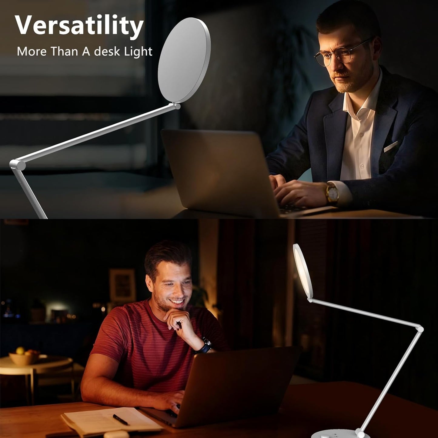 LED Desk Lamp for Home Office, Eye-Caring Modern Desk Light, 3 Color Temperature 10 Brightness Computer Light, Dimmable Desk Light with Memory & Timer Func, Metal Swing Arm Table Lamp (White)