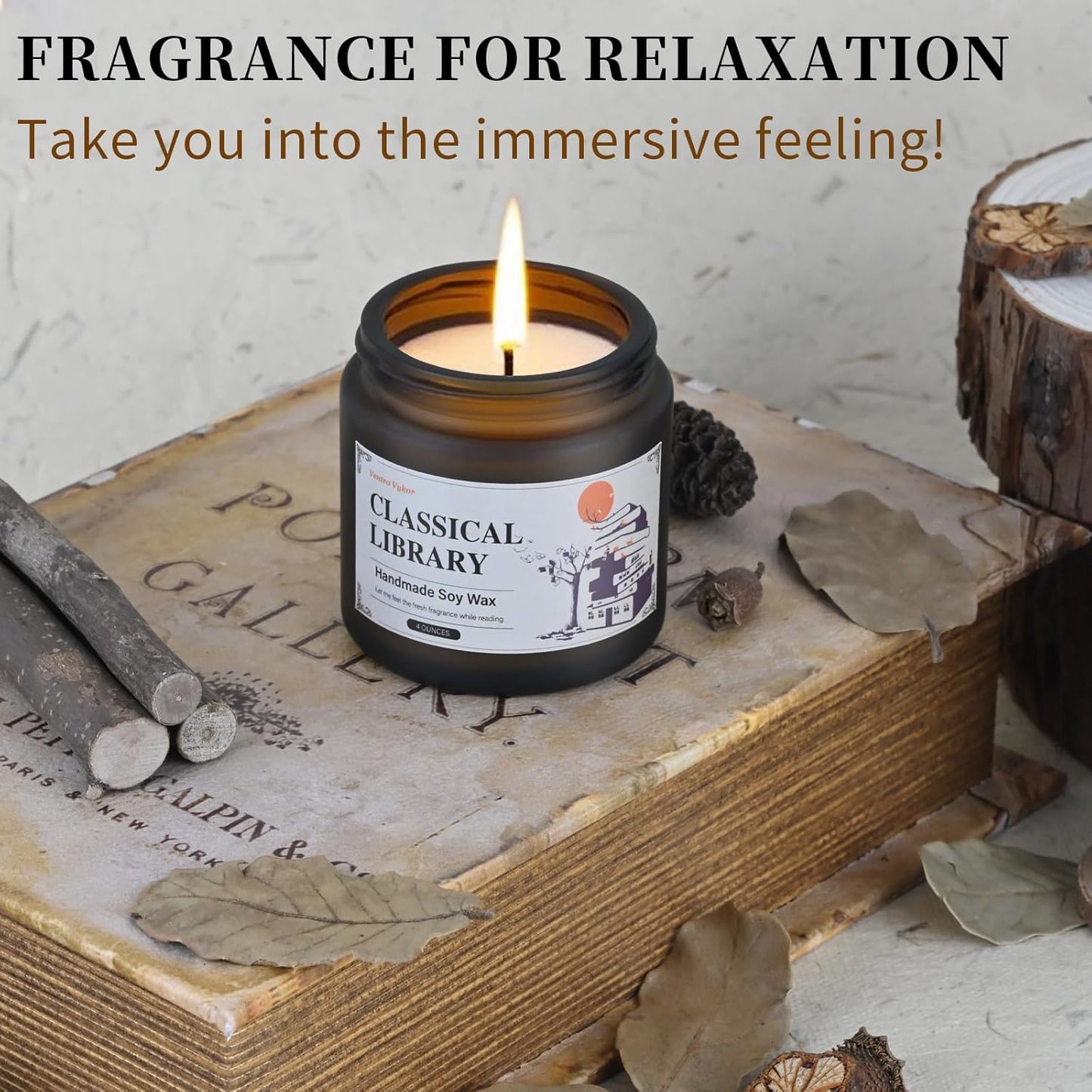 Classical Library Candle,Book Lovers Gifts,4 oz 20 Hours Burn Soy Wax Candle Gift for Readers Birthday Gifts for Book Lovers,Librarian