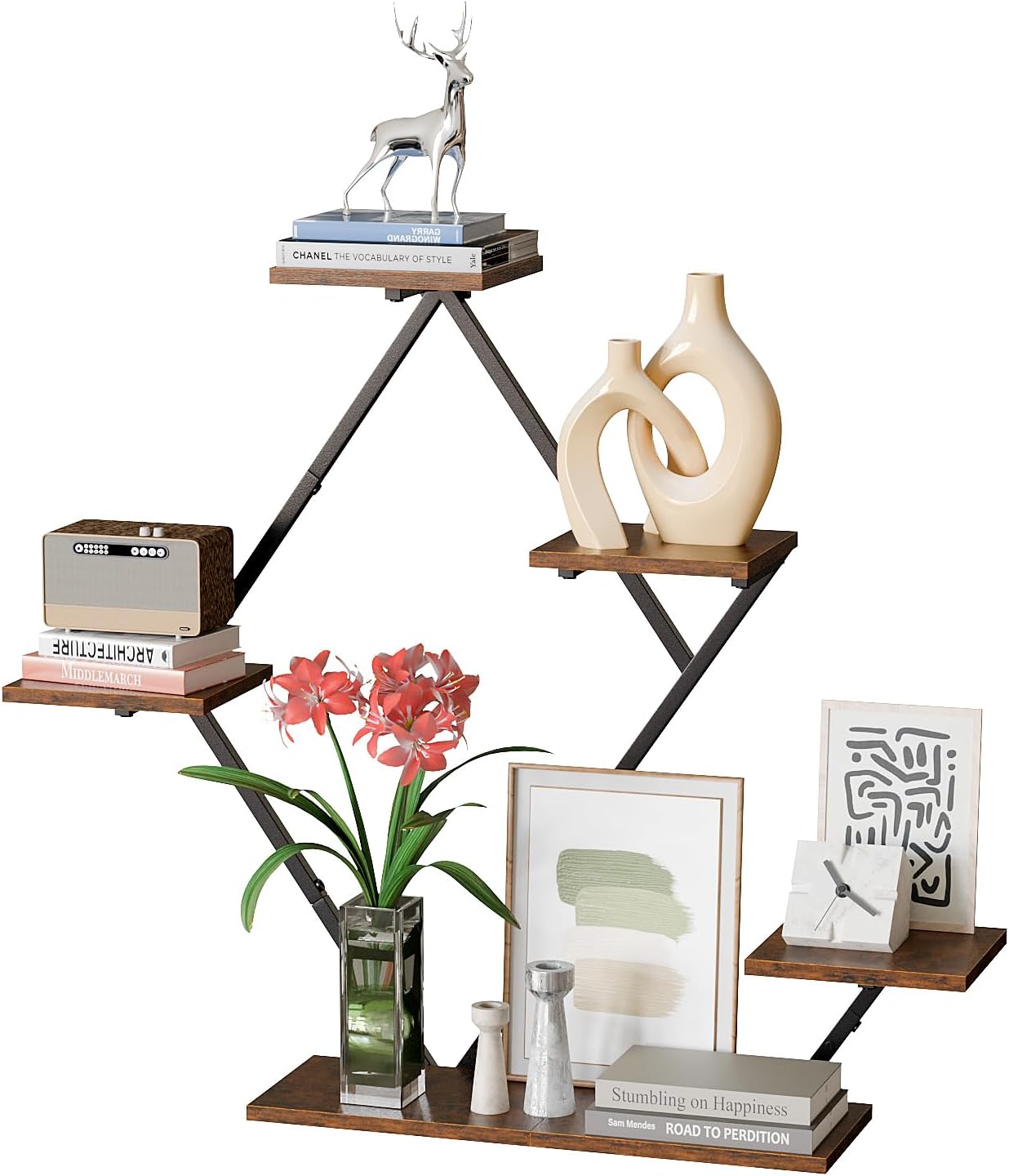 Floating Shelves for Wall, Wall Shelf for Living Room, Bedroom Décor, Large Hanging Shelf for Storage and Display for Books, Plants, Photos, Easy Install (Rustic Brown/Black)