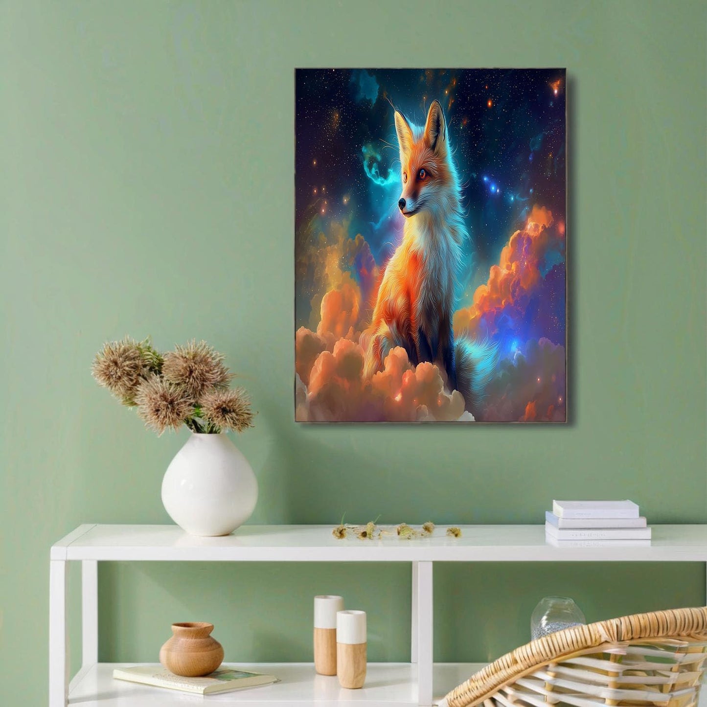 GDJSMIN Fantasy Art Style Wall Art, Nebula Fox Pattern Poster for Reading Room Living Room Decor 16x 24 inch Unframed