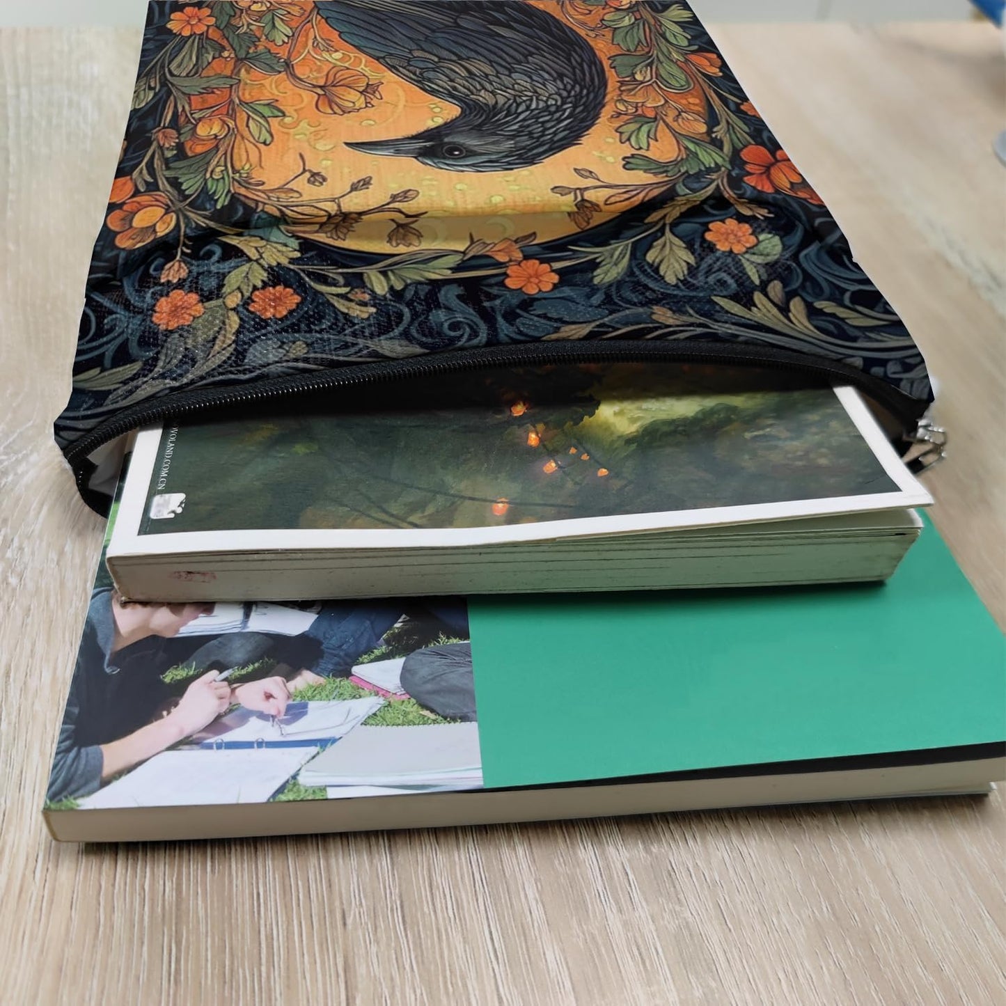 Vintage Flower&Raven William Morris Book Sleeve for Book Lovers, Bookish Book Protector with Zipper, Washable Fabric Book Cover for Paperbacks & Hardcovers,11.4 x 9.1Inches (Black-Raven, Medium)