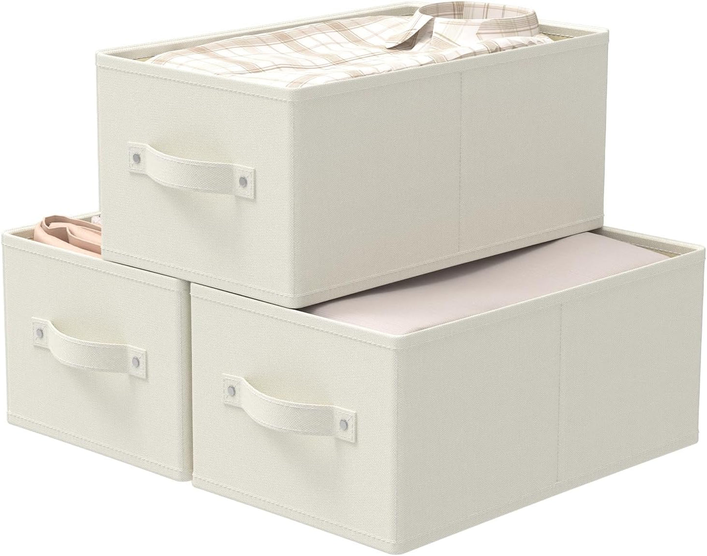 Foldable Closet Organizer, 3 Pack Cube Storage Bin, Clothes Basket for Shelves with 2 Handles, Saving Space, Beige, 18.5 x 11 x 7.9 In, XSNY11BEL-3