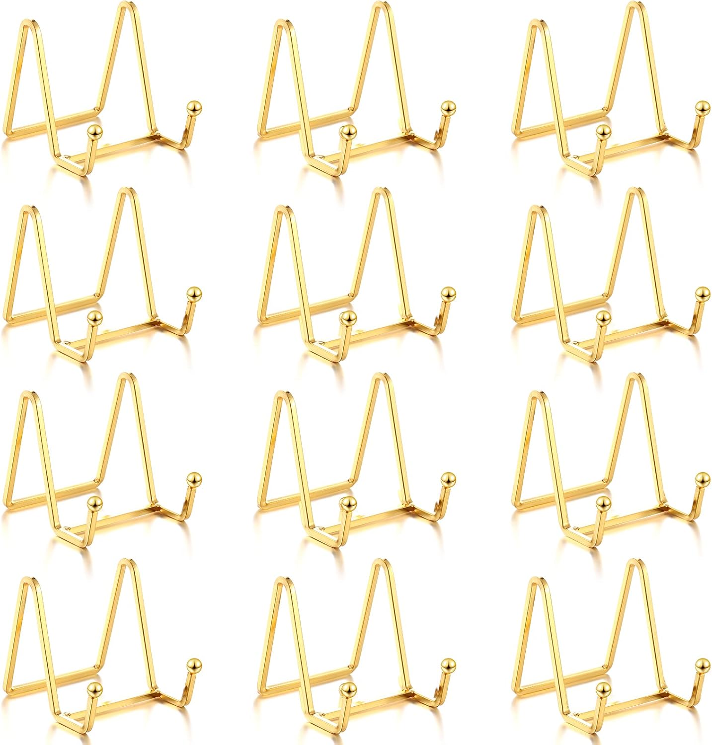 Kenning 12 Pieces Gold Plate Holder Easel Display Stand Metal Book Display Stand Tabletop Picture Frame Holder Photo Square Iron Easel Decorative for Kitchen Office Room Tabletop(3 Inch)