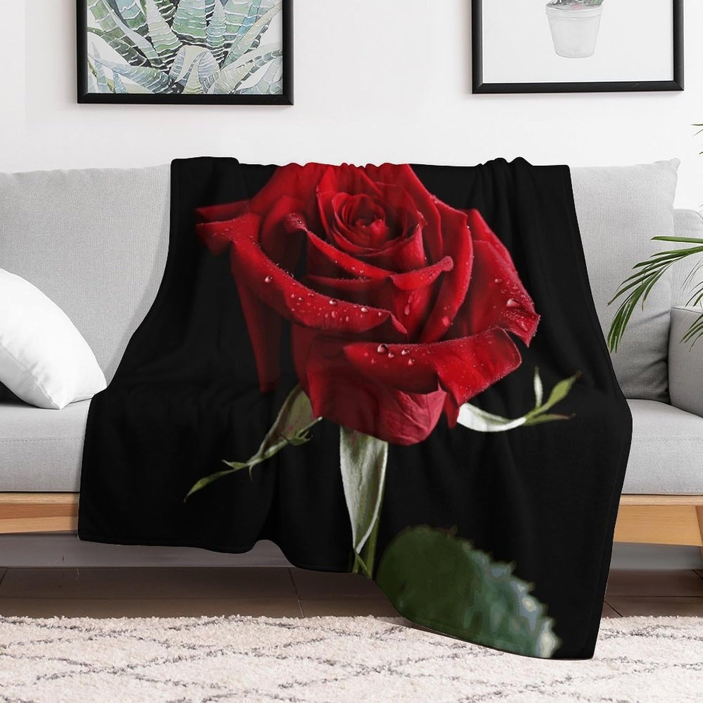 Red Rose Black Background2 Blanket Super Soft Lightweight Throw Blanket Cute Cozy Warm Bed Blanket Decorative Fuzzy Blanket All-Season Home Decor Gift for Sofa Couch Living Room 60"*80"（150 * 200cm）