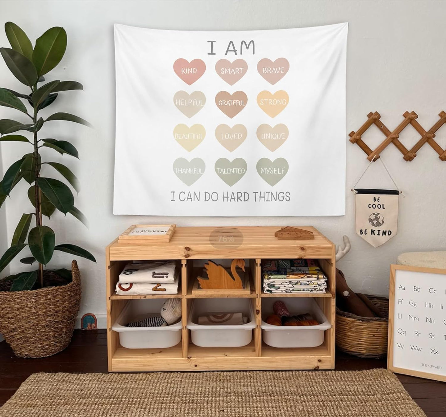 OXW Classroom Decor Kids Tapestry Wall Hanging, Playroom Wall Decor, Nursery Wall Decor for Kids, Classroom Nursery Tapestry, I Am Kind I Am Brave Wall Art, 50x60 inches