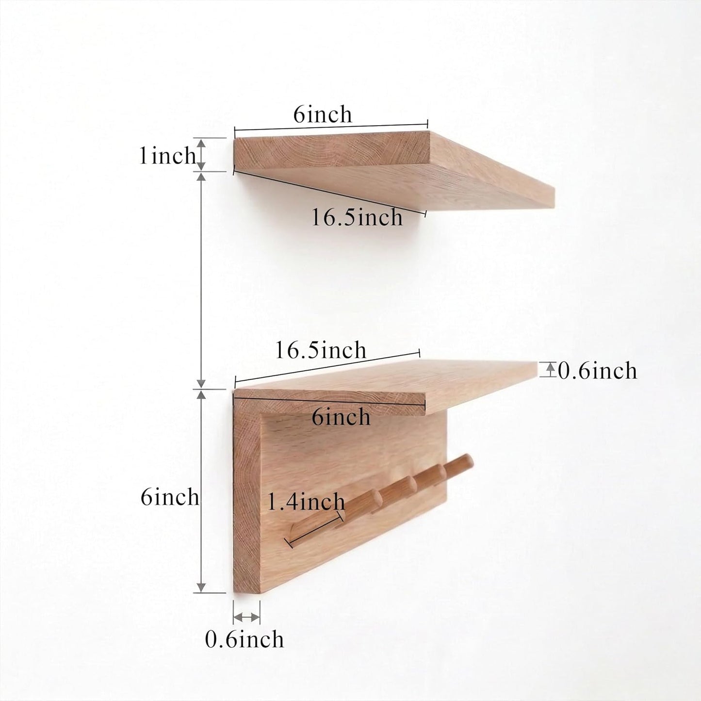 Floating Shelves Wall Mounted with Hooks Wood Coat Rack for Entryway Kitchen Bedroom Bathroom Living Room Wooden Shelf Storage Organizer for Book Photo Plant Clothes Hats Towel