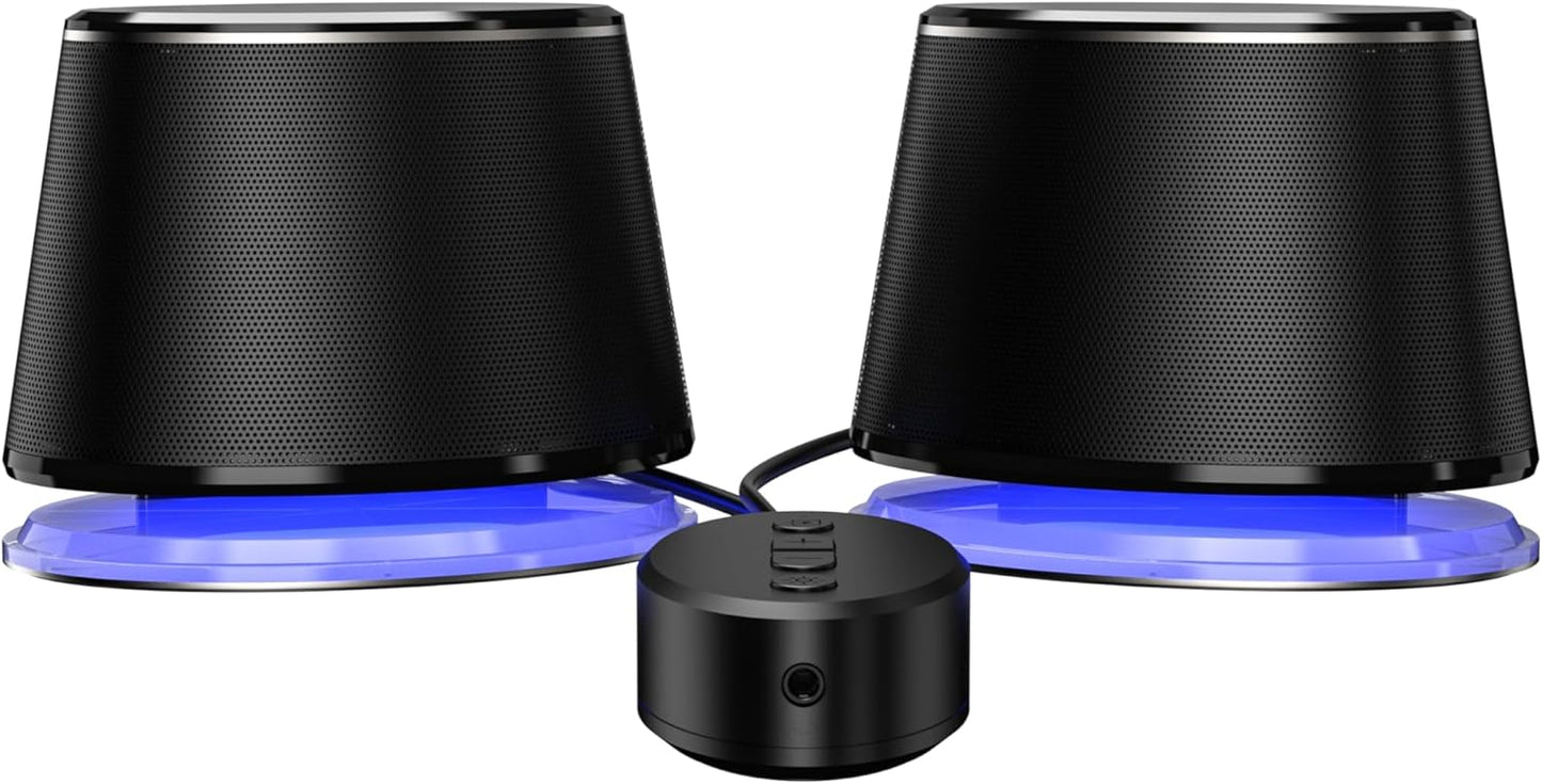 Amazon Basics Bluetooth Computer Speakers with USB 3.0, LED Blue Lighting, Volume Control, USB Powered, Set of 2
