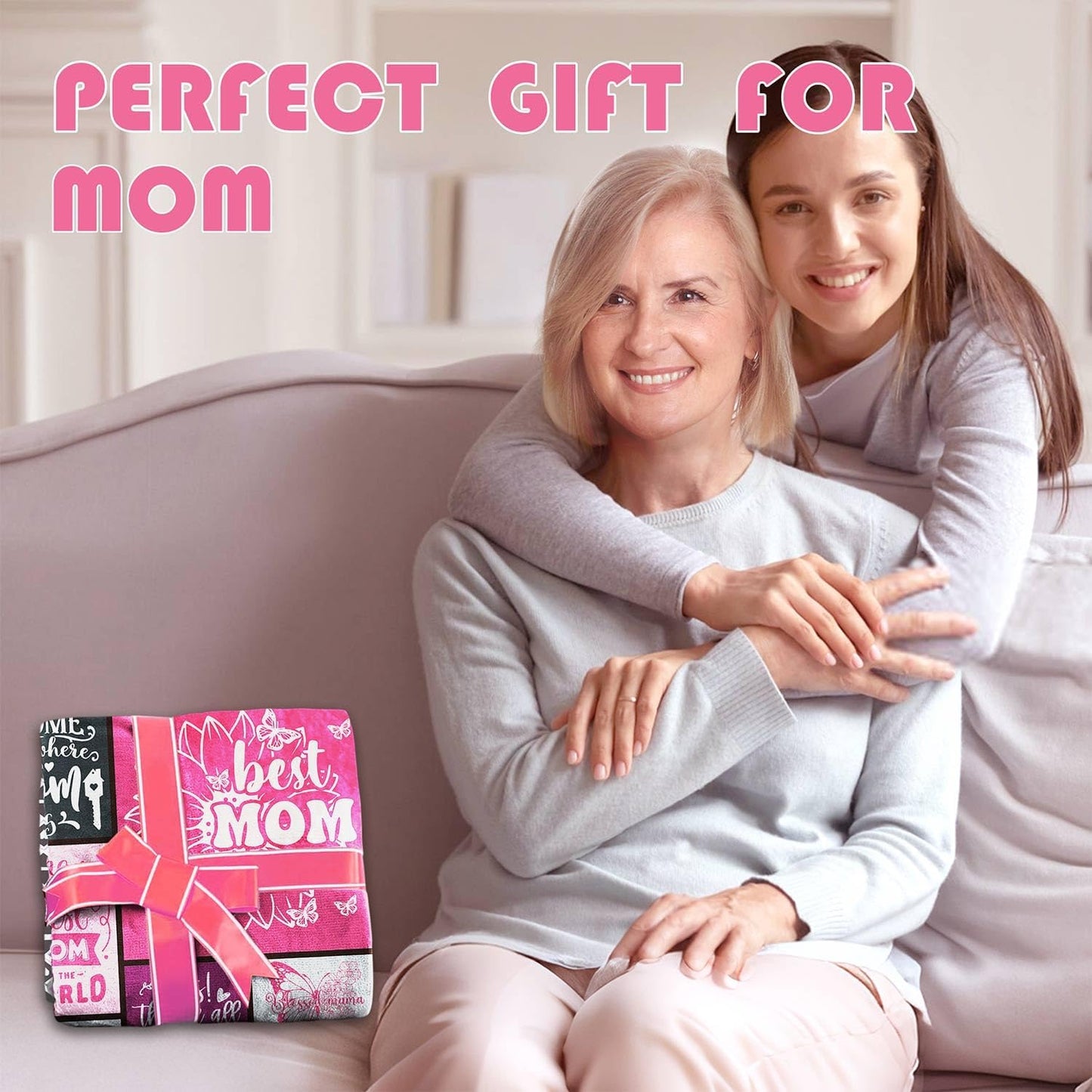Best Mom Ever Blanket Gifts for Christmas Day, 60"X50" Mom from Daughter Son, Warm Soft Throw Blanket, Christmas,Valentine's Day