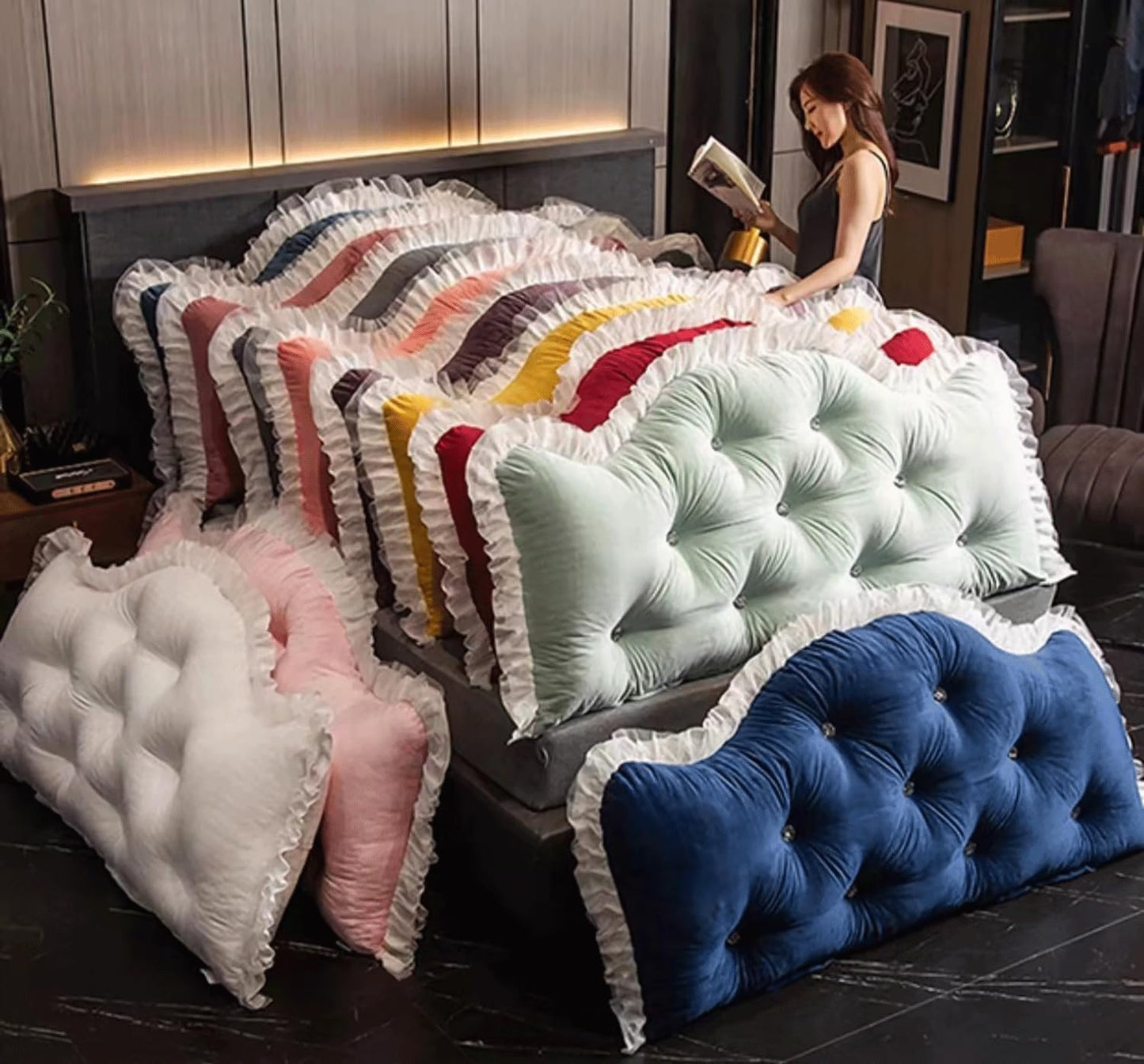 Large Headboard Backrest Reading Pillow Positioning Support Wedge Pillow for Bed Bolster Sofa Removable(Size:47"/120cm,Color:D)