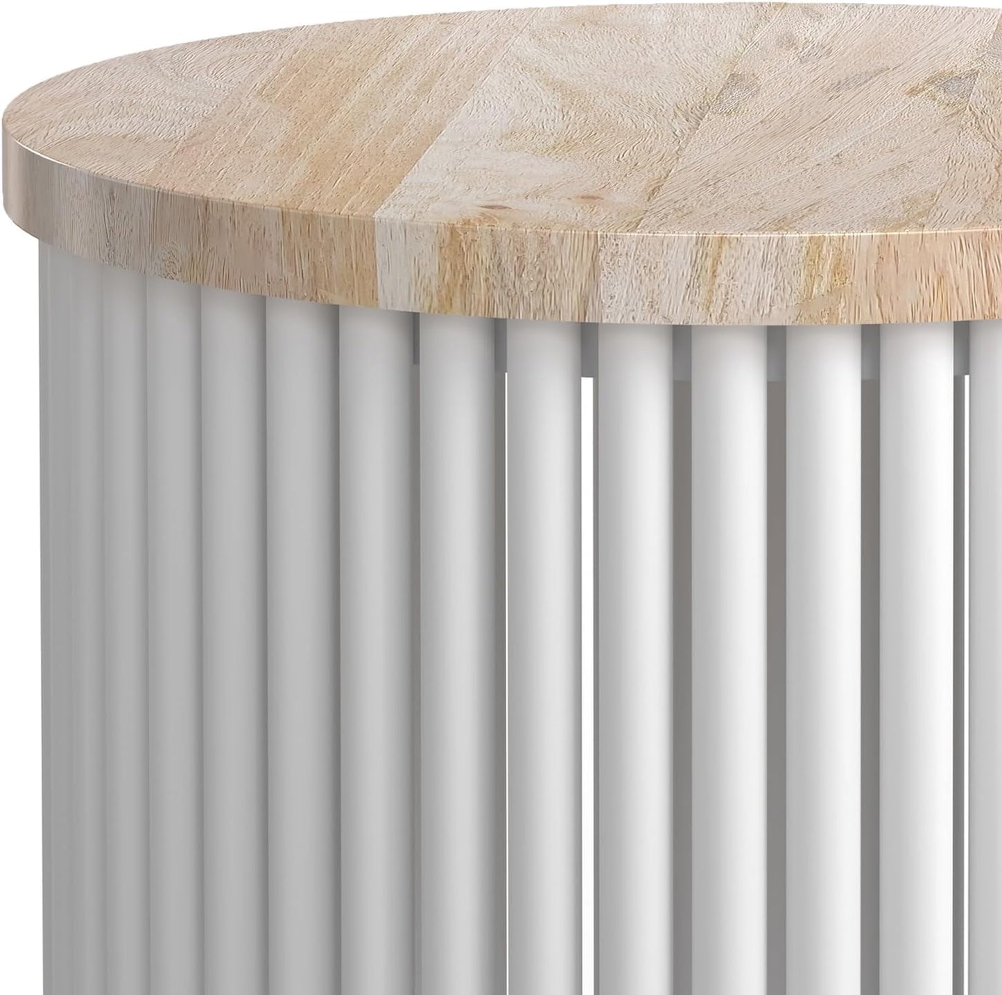 SIMPLIHOME Demy 18-inch Wide Metal and Solid Mango Accent Table in Natural/White, Round Side Table with Mango Wood Top for Living Room or Bedroom, Industrial Style, Assembled