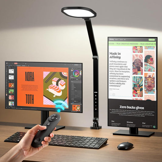 Desk Lamp with Clamp for Home Office, 2000LM, 15W, CRI >97.8 Zoom Lighting for Video Calls, 3 Colors & 10 Brightness, Remoted Desk Light with Memory & Timer