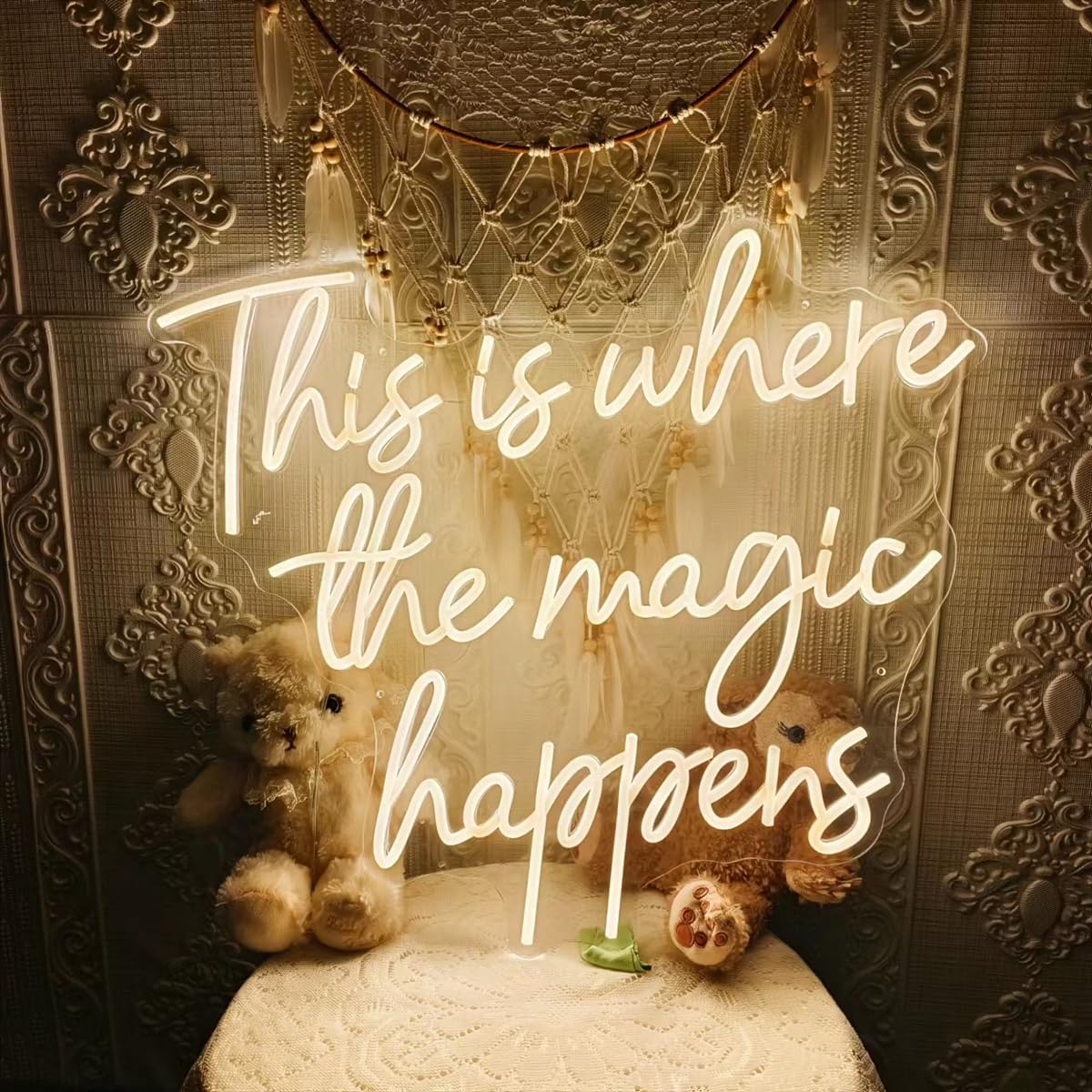 This Is Where The Magic Happens Neon Signs for Wall Décor, 24” Large LED Neon Light Signs for Wedding, Birthday, Engagement, Bachelorette Party, Bar, LED Sign gifts for boys girls, 24x20” Warm White