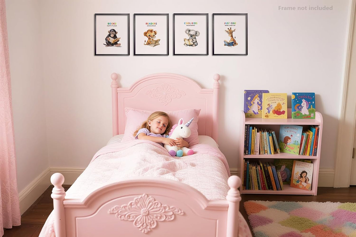 Cute Animal Reading Prints for Kids's Bedroom, Cool Kids Read Books Wall Art Poster | Motivational Quotes Painting Picture Artwork | Preschool Classroom & Library Home Decor 8x10in Unframed Set of 4