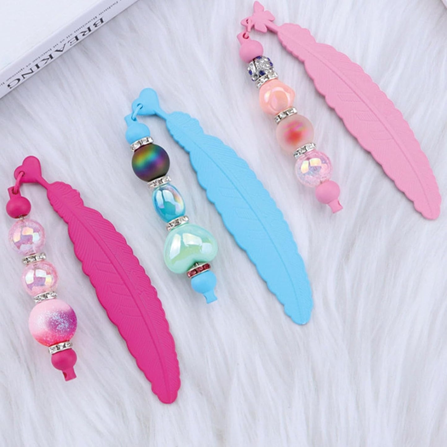 15 Packs Beadable Bookmarks with Bar Bulk Feather DIY Blank Bookmark for Beads Jewelry Pendants Charms Beading Book Make Marks Craft Colorful