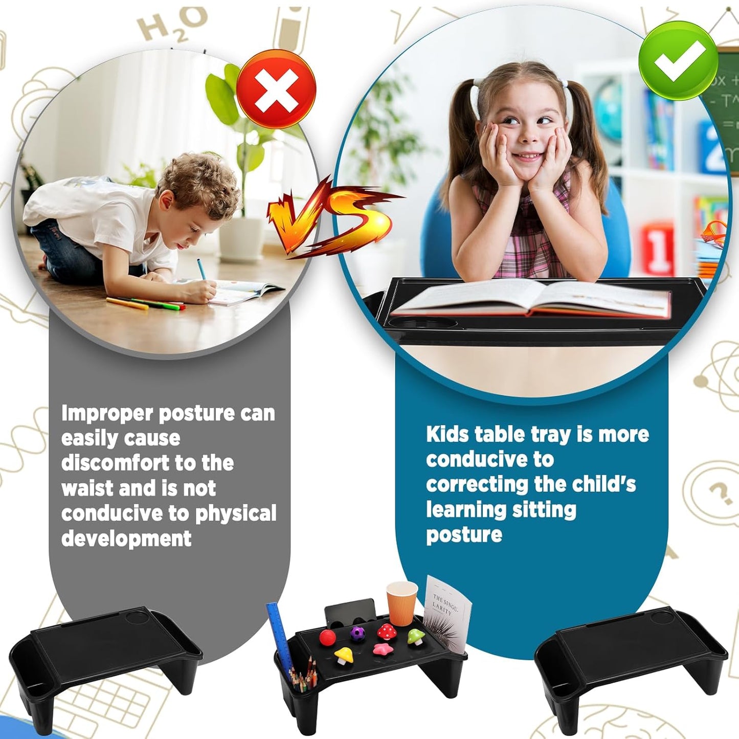 Kisston 12 Pcs Kids Lap Desk Bulk Tray Lap Table Bed Table Plastic Desk with Extra Storage Space Activities Children Portable for Kids Students Work Study School Classroom(Black)