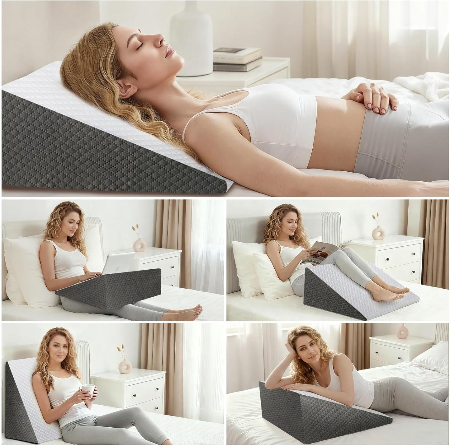 Wedge Pillow for Sleep Apnea, Bed Wedge Pillow for Headboard, Headboard Triangle Pillow Wedge for Acid Reflux, After Surgery, Snoring, Cooling Memory Foam Top, Removable Cover, 24x24x12Inch