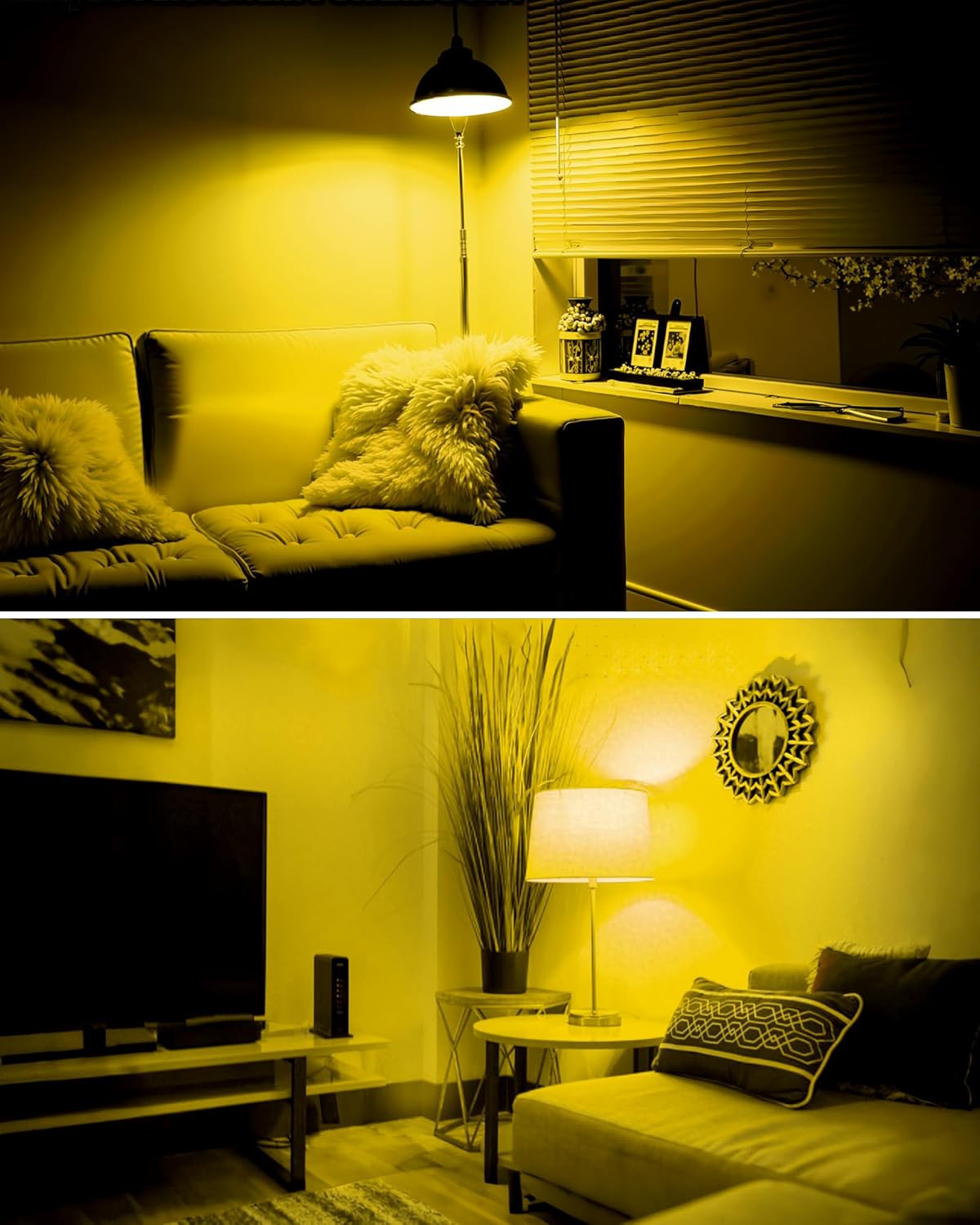 2 Pack A15 LED Yellow Bug Light Bulbs for Outdoor, 40Watt Equivalent E26 Base, 5W Amber Yellow Lighting for Indoor&Outdoor, Party&Holiday Decoration, Christmas, Bedroom, Nightlight, Non-Dimmable