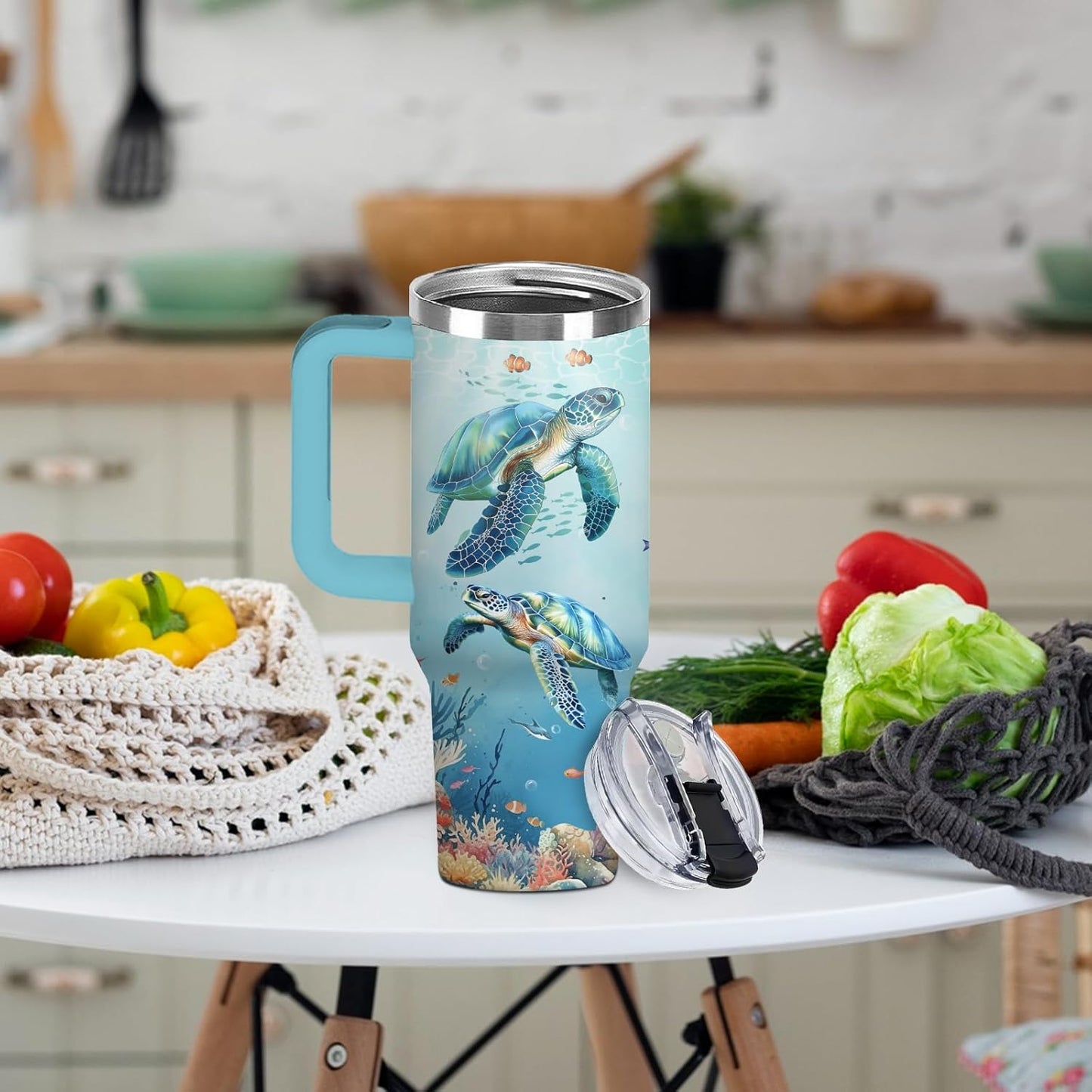 Sea Turtle Tumbler Gift for Women - 30oz Ocean Themed Stainless Steel Water Cup with Turtle & Marine Life Designs, Insulated Travel Cup for Beach Lovers & Marine Conservation Supporters