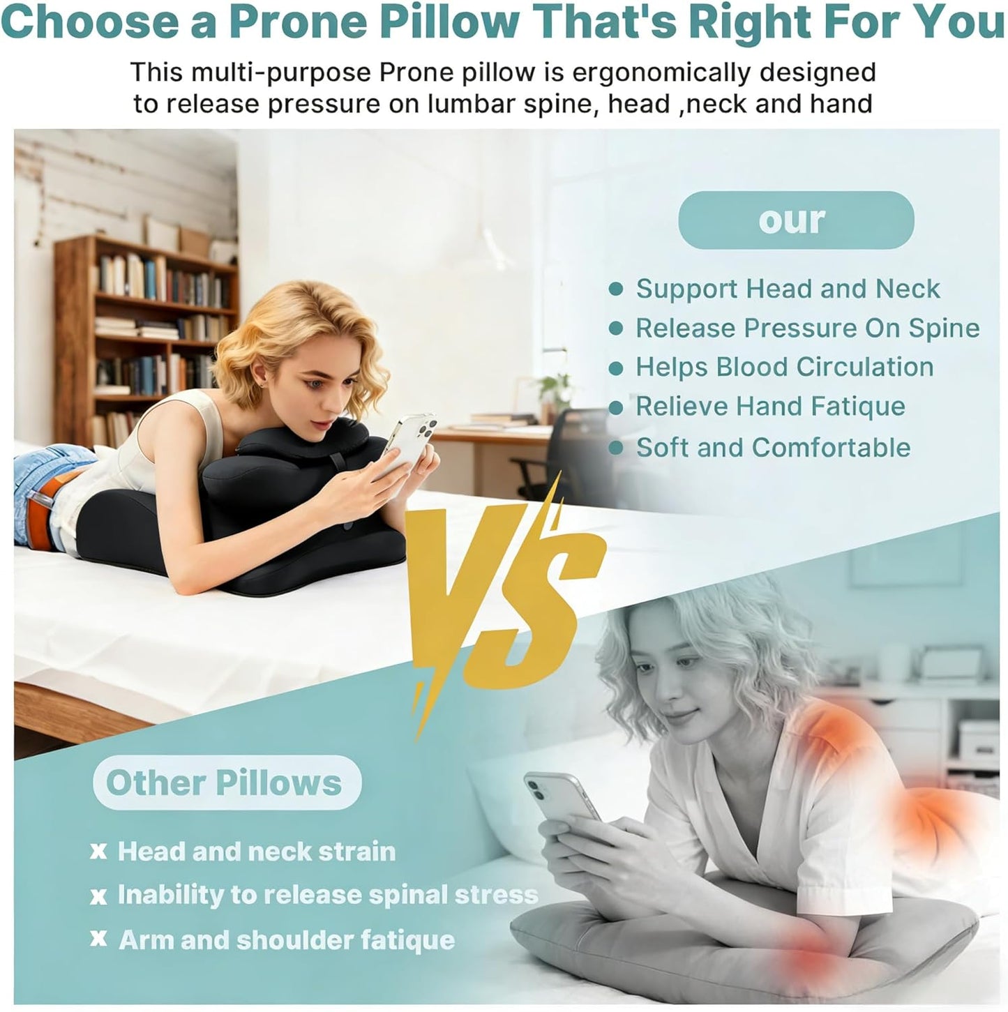 MOLERFO Ergonomic 27° Memory Foam Wedge Pillow for Back and Shoulder Support, Reduces Arm Pressure, Comfortable Support Cushion for Lounging, Reading, Watching TV, and Relaxation (Black)