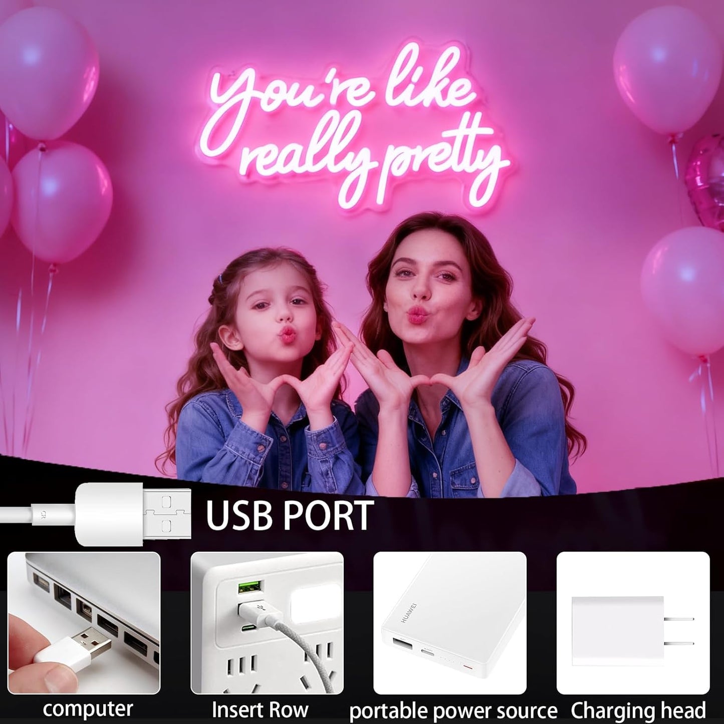 You're Like Really Pretty Neon Sign, Pink LED Neon Light for Wall Decor Dimmable Light up Sign for Girls Bedroom, Wedding, Party, Salon, Women Room Decor Gift