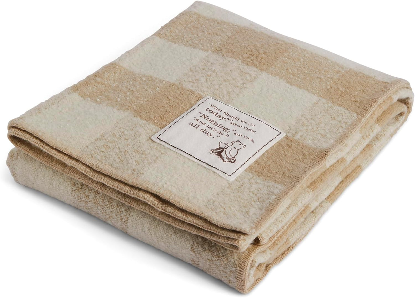 DEMDACO Pooh Classic Yellow Bear Everyday Collection Nothing All Day Tan Plaid 50 x 60 Acrylic and Polyester Fiber Cozy Throw Blanket