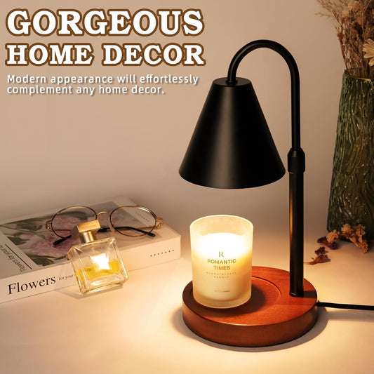 Candle Warmer Lamp with Timer Dimmable, Birthday Gifts for Women Mom, Adiustable Height Modern Candle Warmer Black Candle Lamp for Jar Candle, Home Decor Vintage Wax Warmer with 2 Bulbs