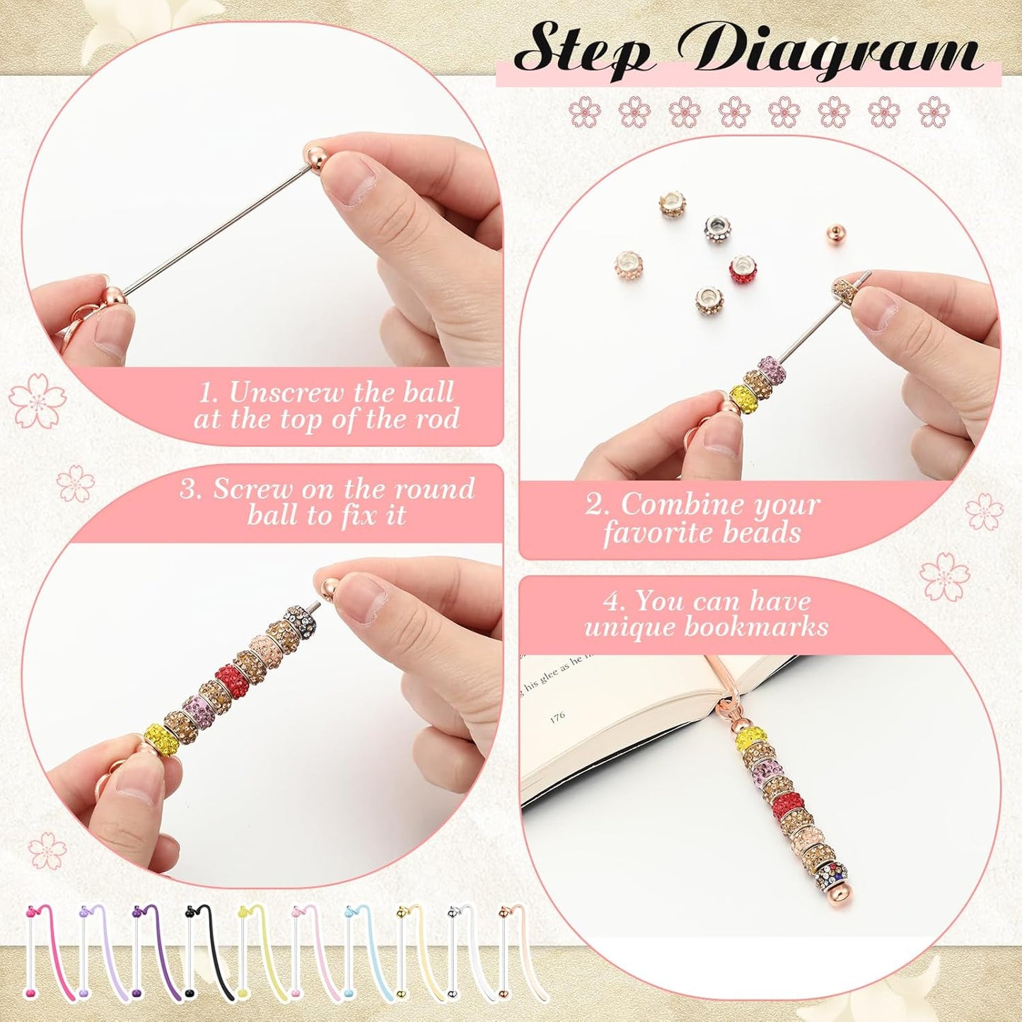 Kosiz 10 Pcs Beadable Bookmark Vintage Metal Beading Bookmarks Gifts for Office Teacher Birthday Present(Multicolor)