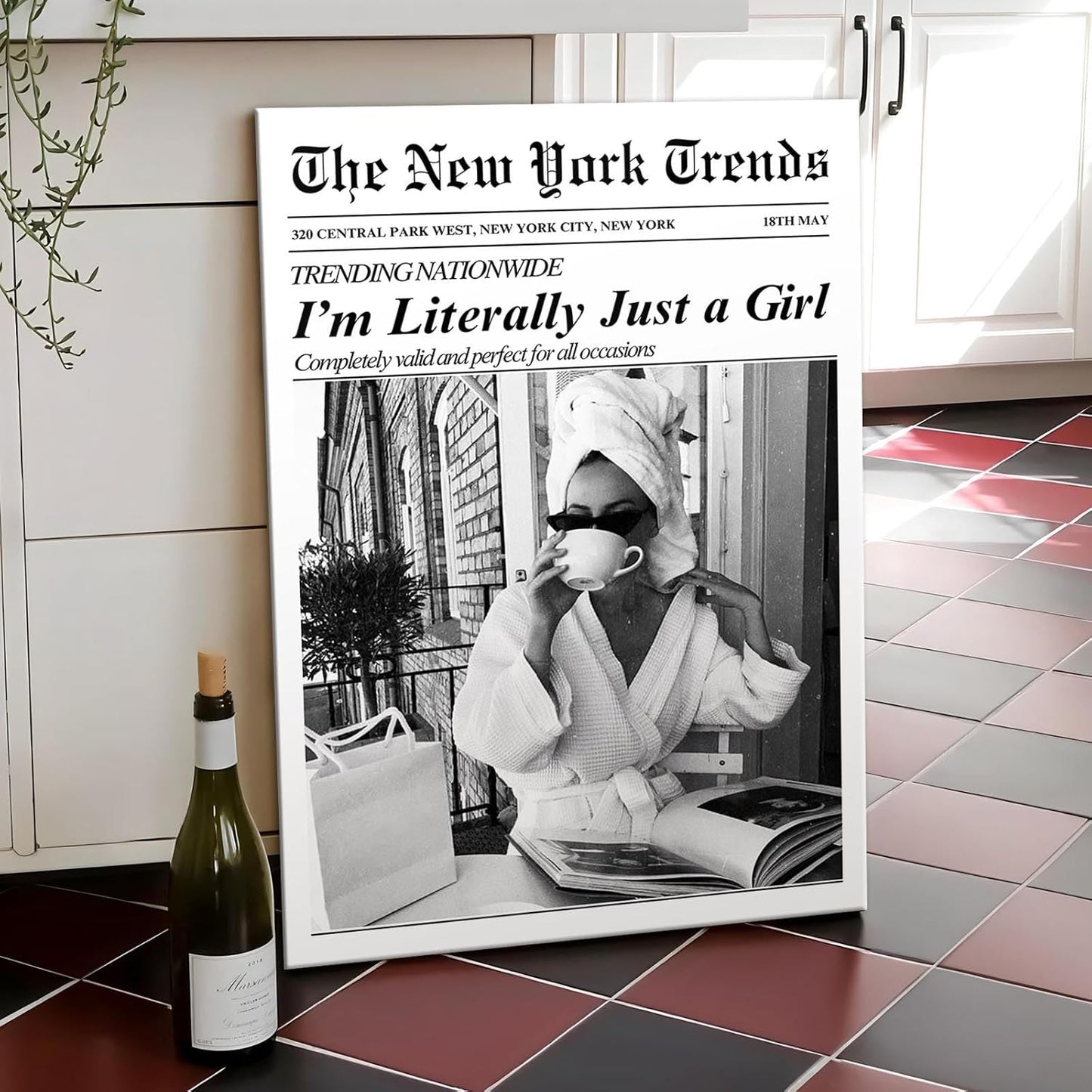 Vintage Black White Newspaper Wall Art I'M Literally Just A Girl Poster Feminist Shopping Girl Canvas Print Wall Decor For Dorm Room Bedroom Bathroom 12X18 in Unframed