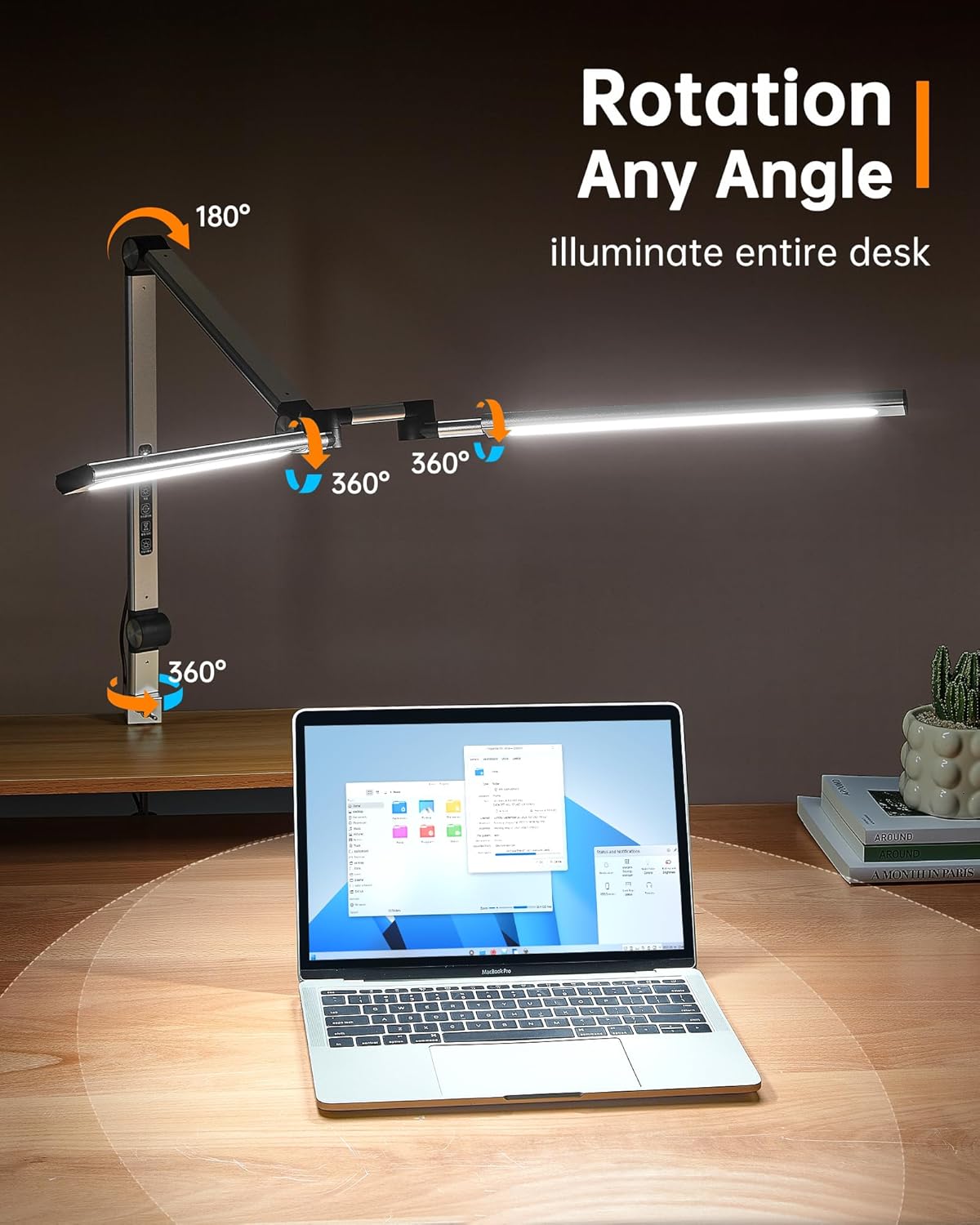 Led Desk Lamp with Clamp, Eye-Care Architect Desk Lamp for Home Office with Remote, 24W Ultra Bright Double Head Aluminum Computer Monitor Light for Reading Study Drafting, 25 Lighiting Modes