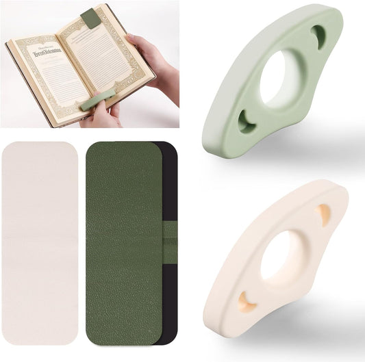 [4-in-1 Reading Set] 2 Soft Silicone Thumb Page Holders & 2 Magnetic Vegan Leather Bookmarks - Ergonomic One-Handed Book Opener & Secure Page Markers - Unique Bookish Gifts for Readers