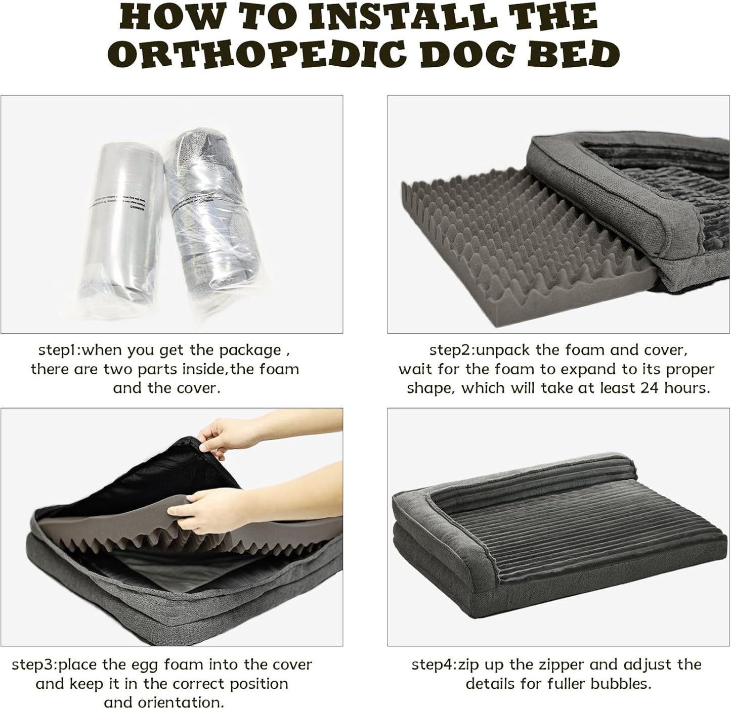 WINDRACING Orthopedic Dog Beds for Large Dogs, XLarge Waterproof Dog Bed with L Bolster Sides, Washable Big Pet Bed with Removable Cover & Non-Slip Bottom, 40 x 28 inch, Gray