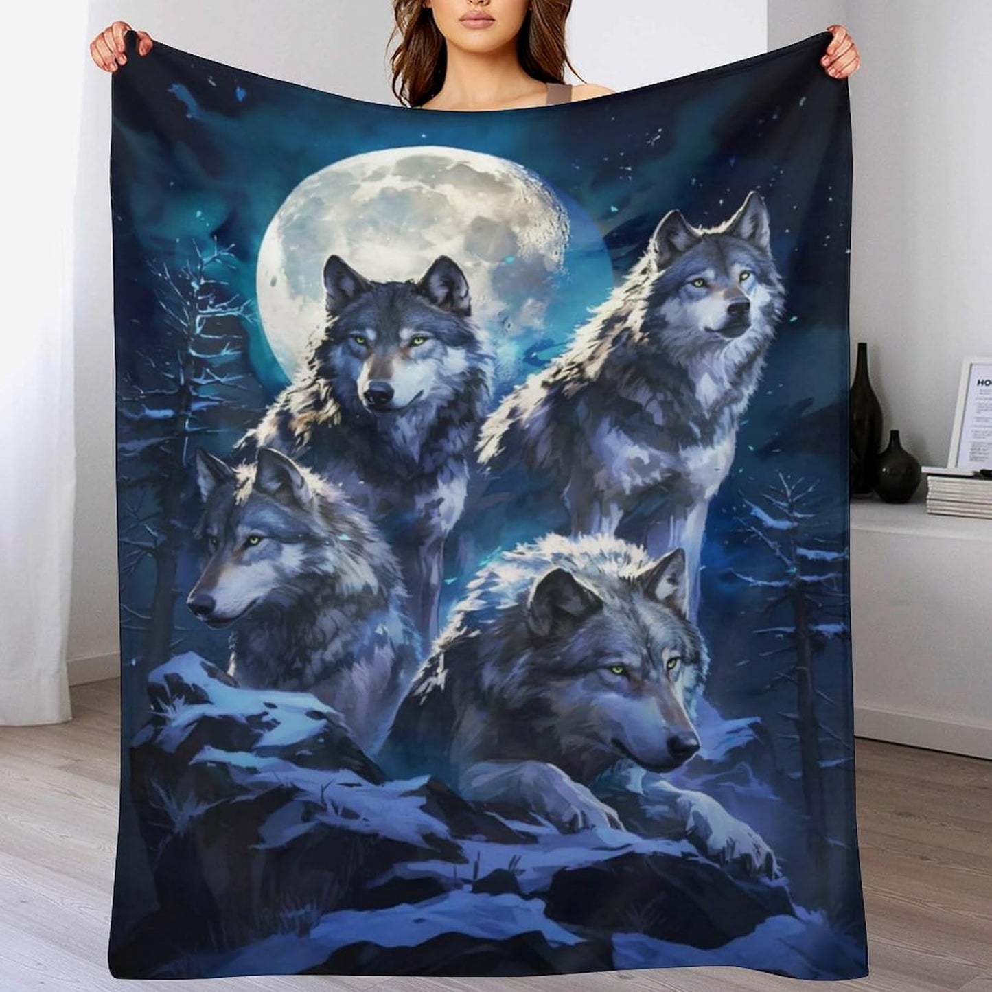 Wolf Throw Blanket - Soft Flannel Wolf Blanket for Teens, Adults, Women, Men - Warm Throw for All Seasons - 70"x50"