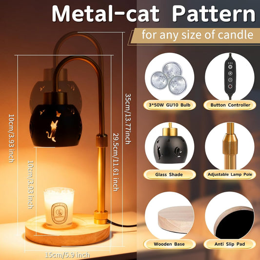 Candle Warmer Lamp with Timer, 3 Bulbs, Adjustable Height, 2/4/8H Auto Shut-Off for Home Office Décor, Ideal Gift (Black)